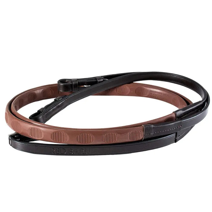 Kl Red Barn Thumb Grip Reins with Hook Stud Ends