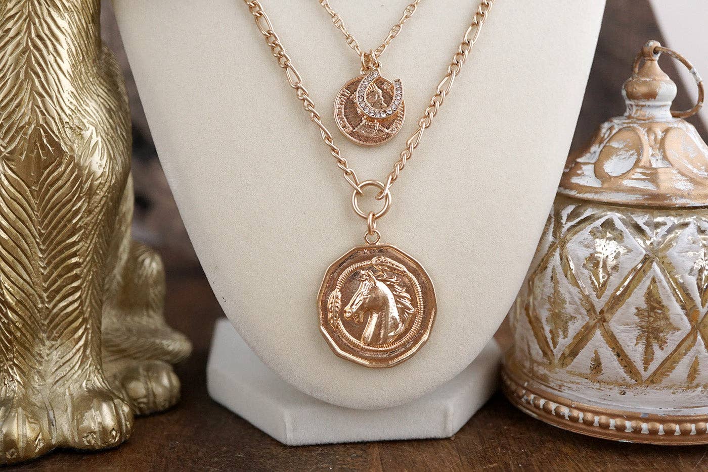 Moonlit Rider – Layered Horse Coin Necklace