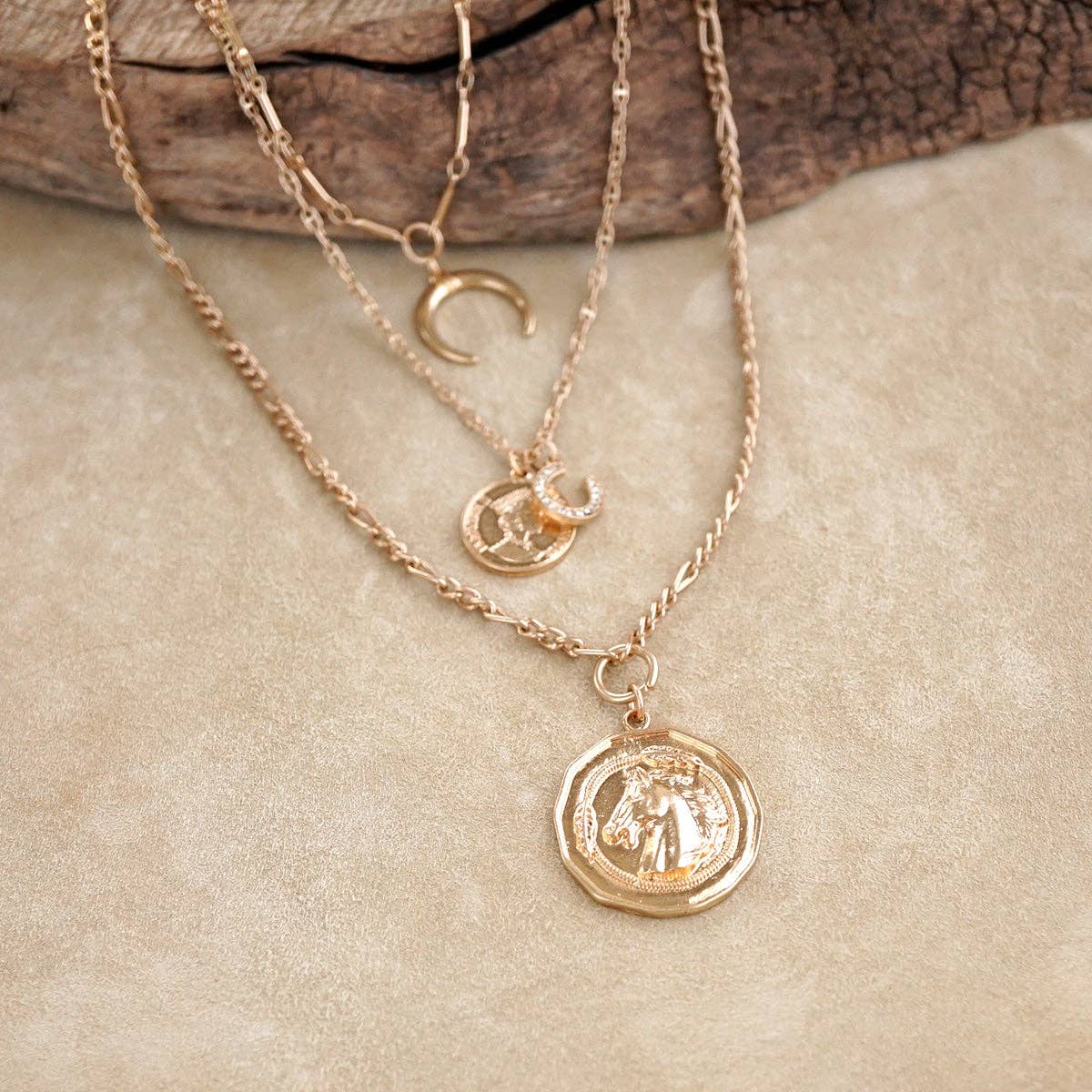 Moonlit Rider – Layered Horse Coin Necklace