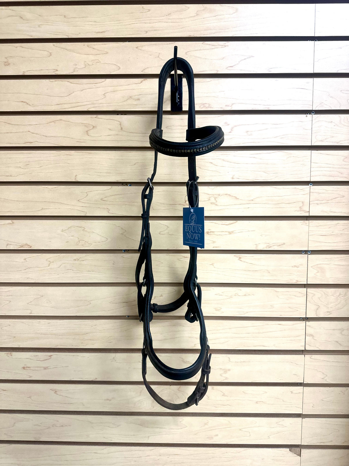 Used Horse Black Dressage Bridle w/ Crystal Brow Band