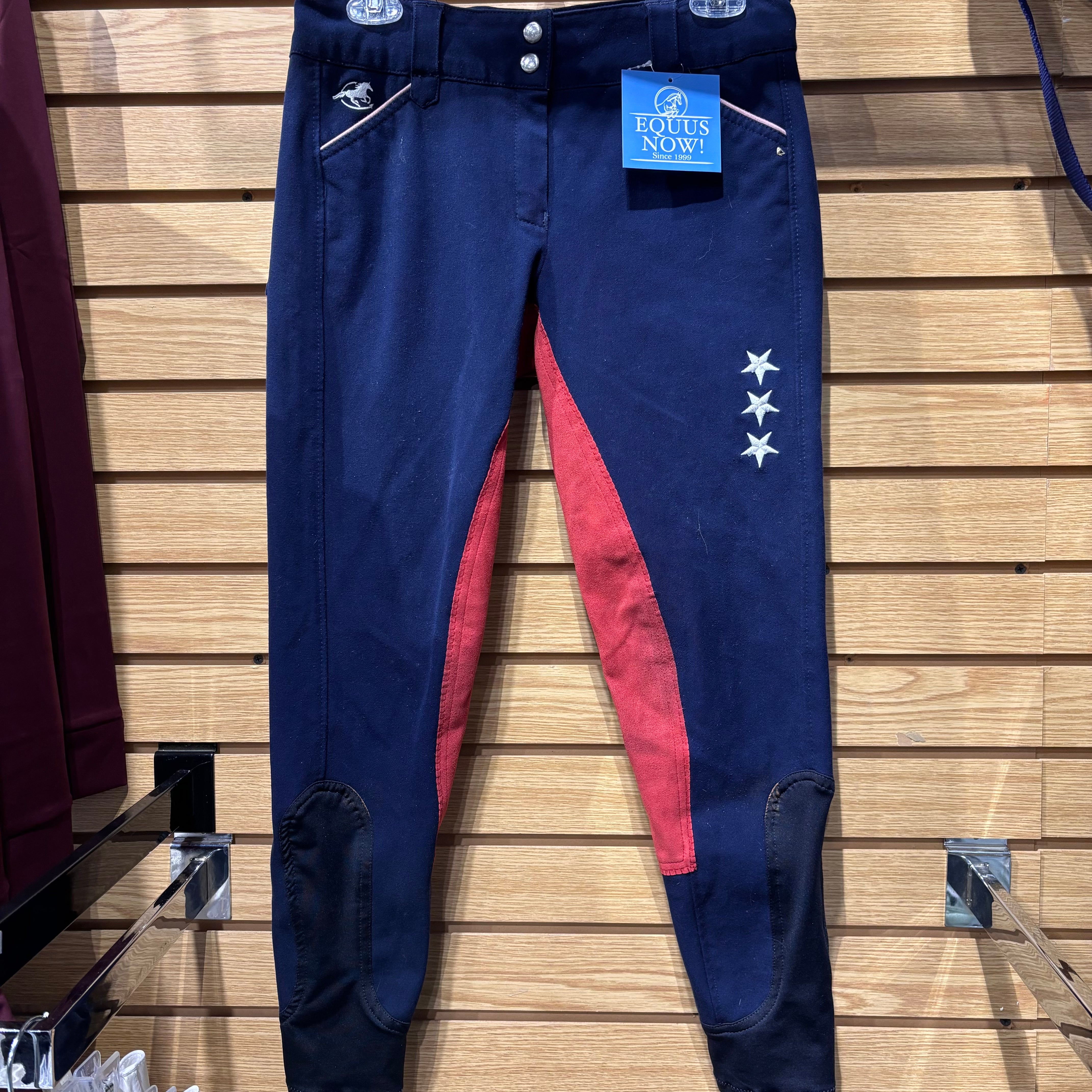 Used 28R Navy/Red USA Piper Smartpak Full Seat Breeches