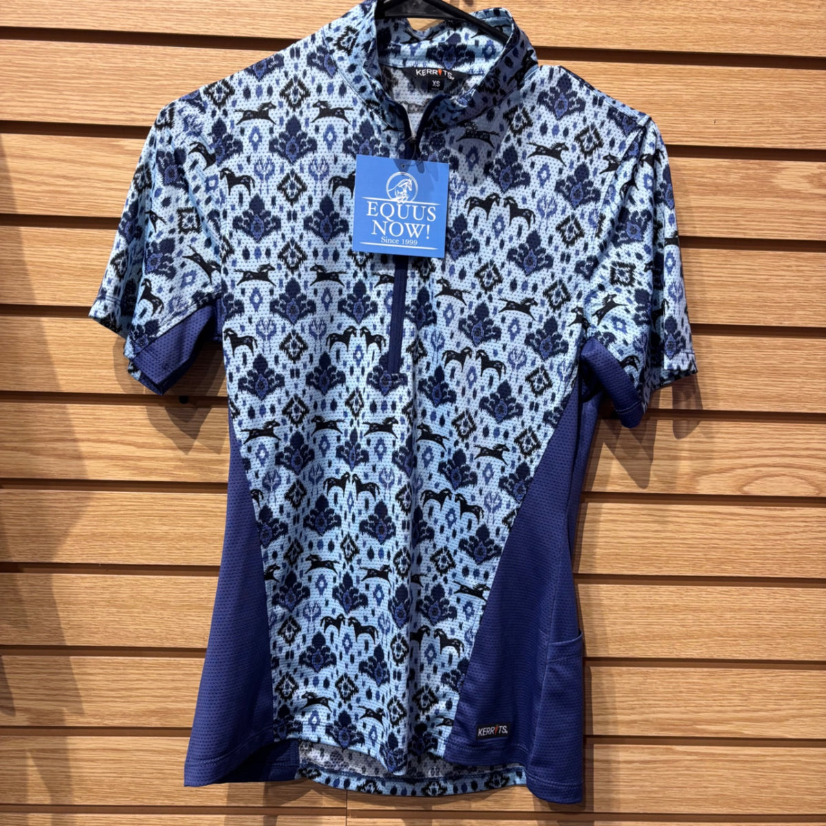 Used XS Blue Horse Print Kerrits Short Sleeve Sun Shirt