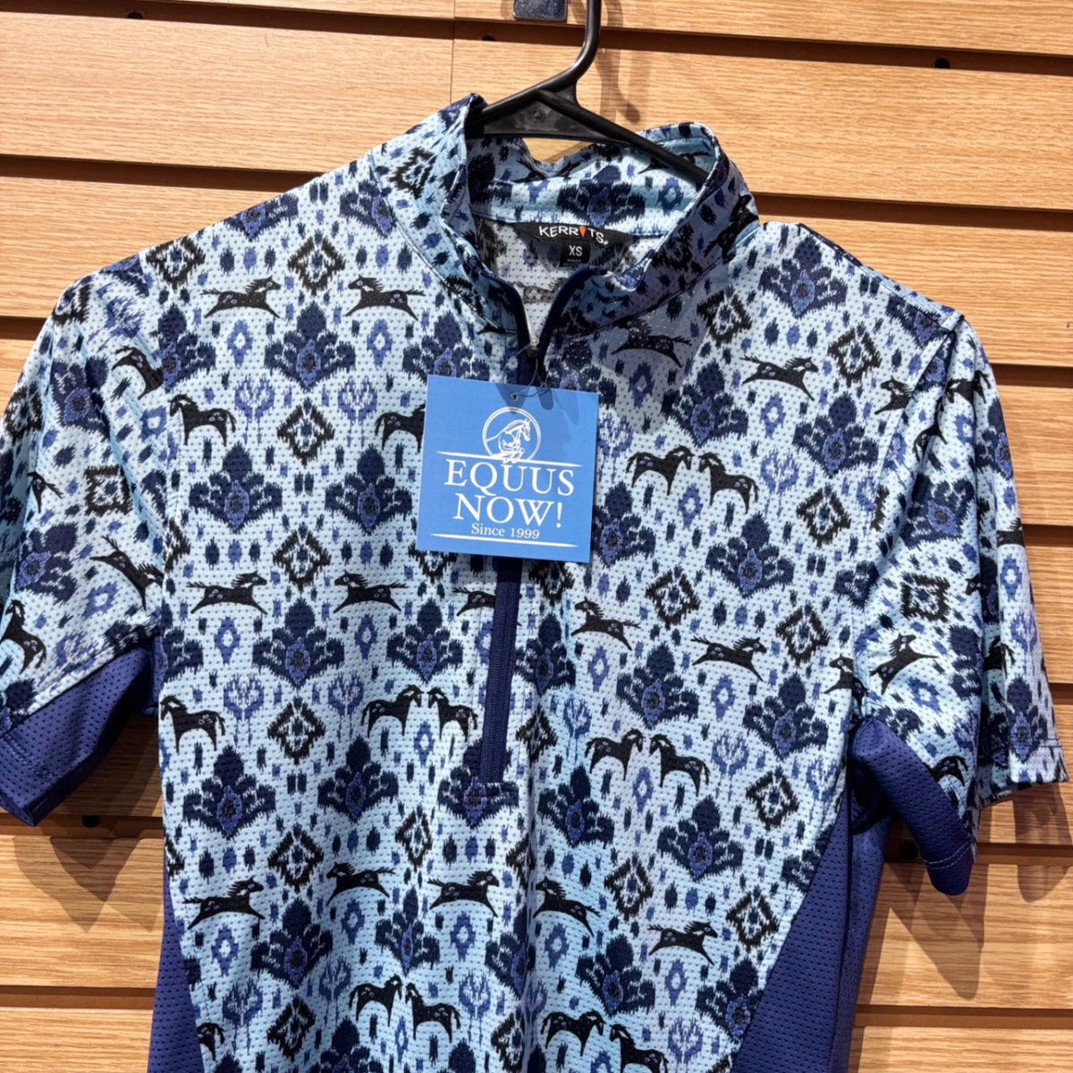 Used XS Blue Horse Print Kerrits Short Sleeve Sun Shirt