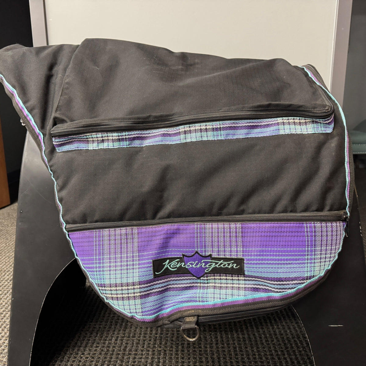 Used Kensington Purple & Black Plaid Saddle Bag