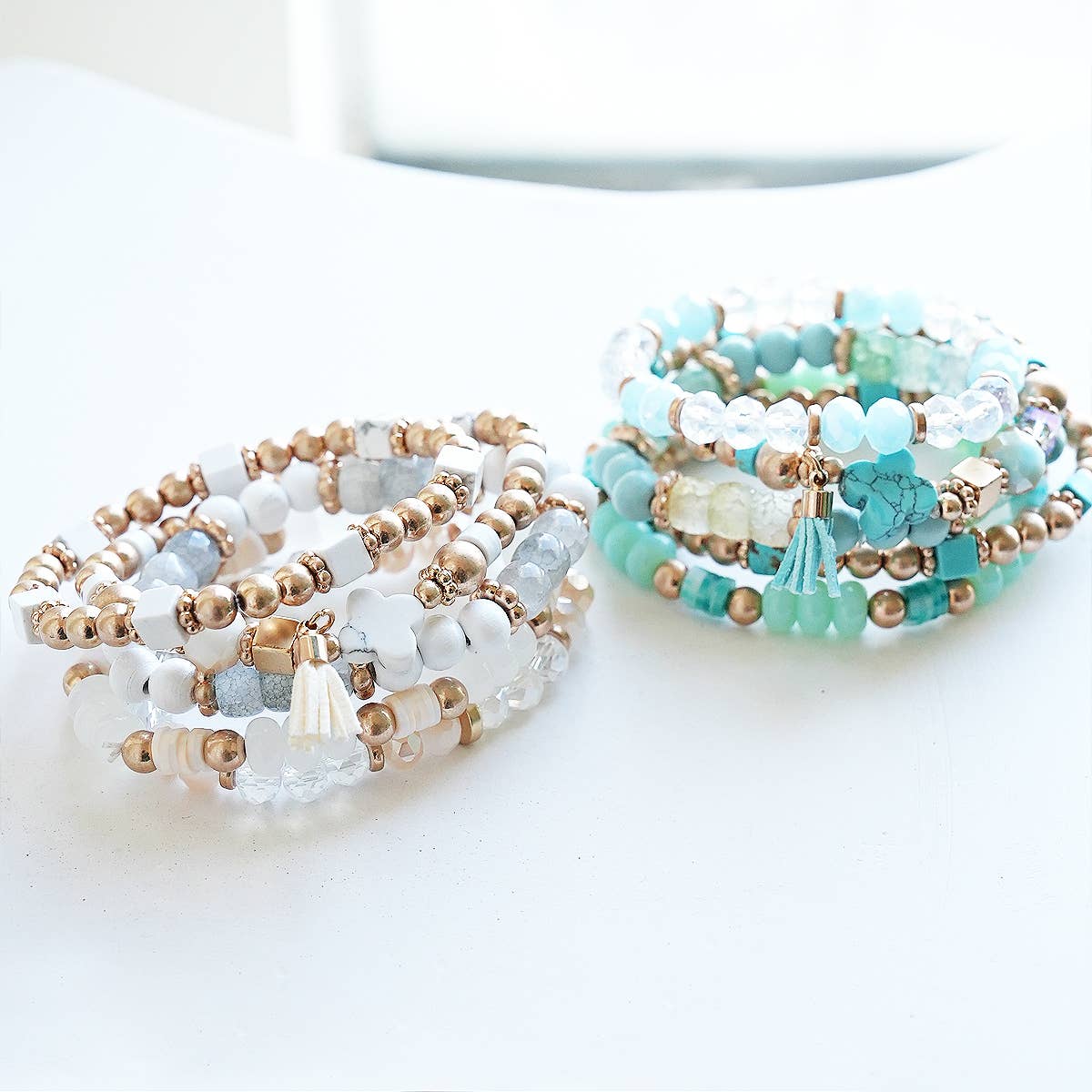 Beaded Stone Bangle Bracelet Set