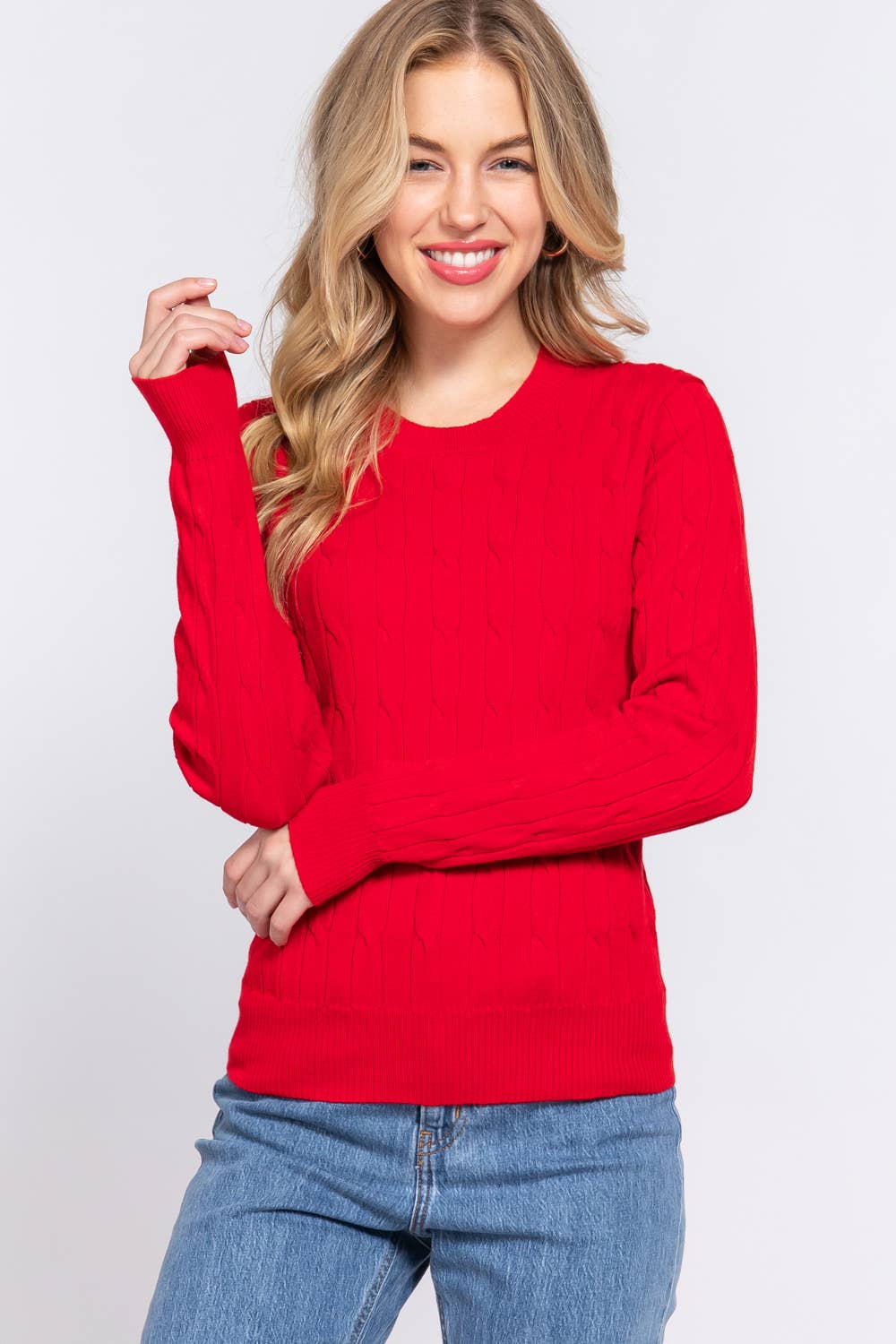 Long Sleeve Round Neck Cable Sweater