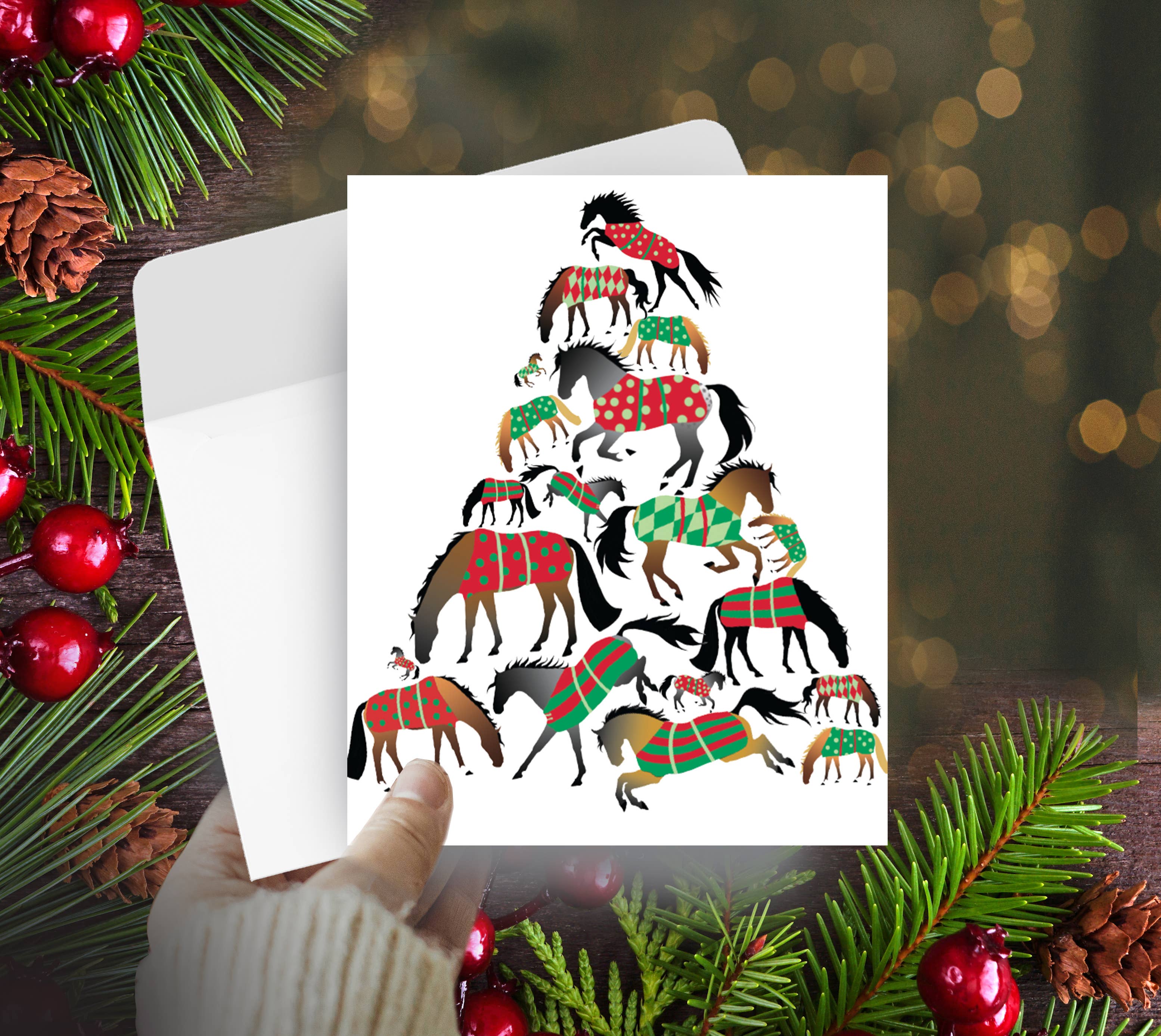 Horse Hollow Press - Horse Christmas Card / Blanket Tree / Holiday Greeting Card