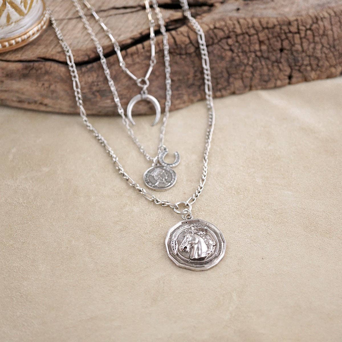 Moonlit Rider – Layered Horse Coin Necklace