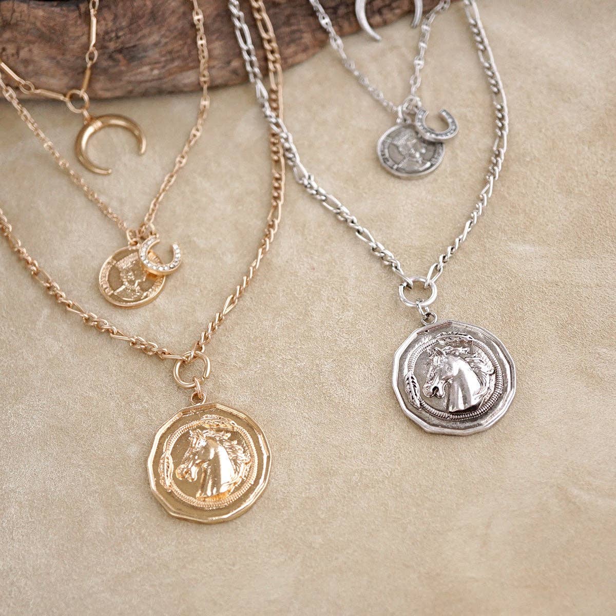 Moonlit Rider – Layered Horse Coin Necklace
