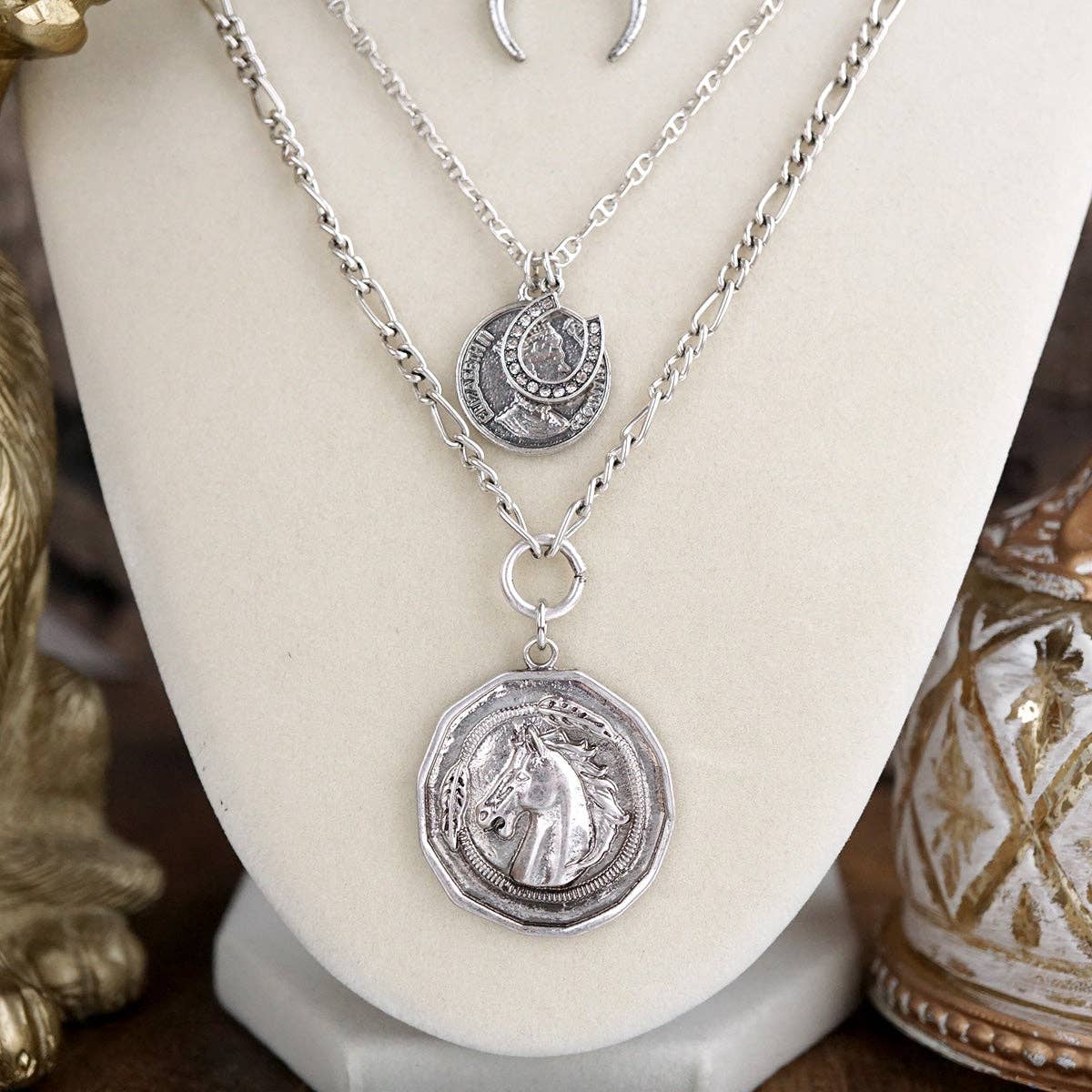 Moonlit Rider – Layered Horse Coin Necklace
