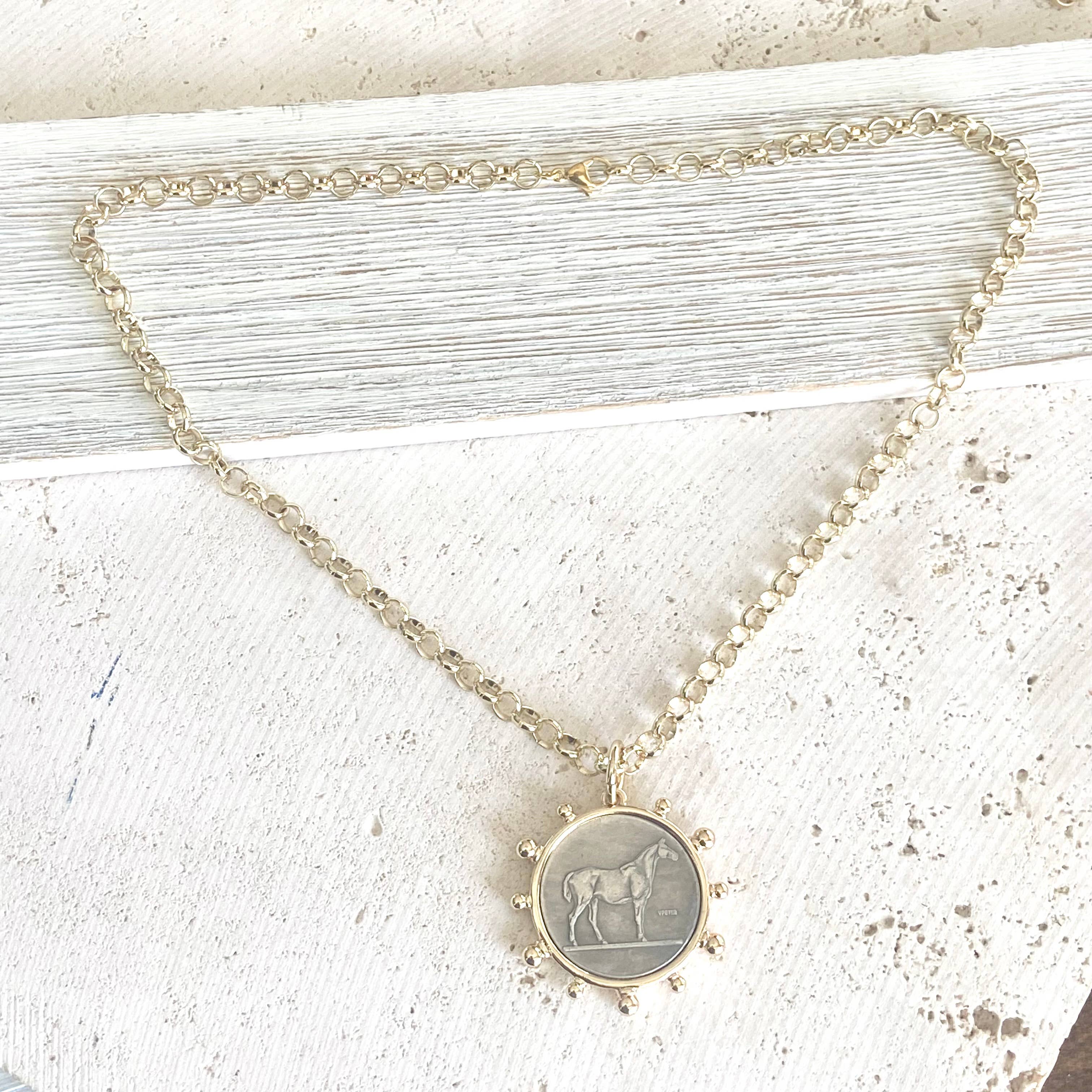 VB&CO Designs Handmade Jewelry - Horse coin necklace western equestrian jewelry derby
