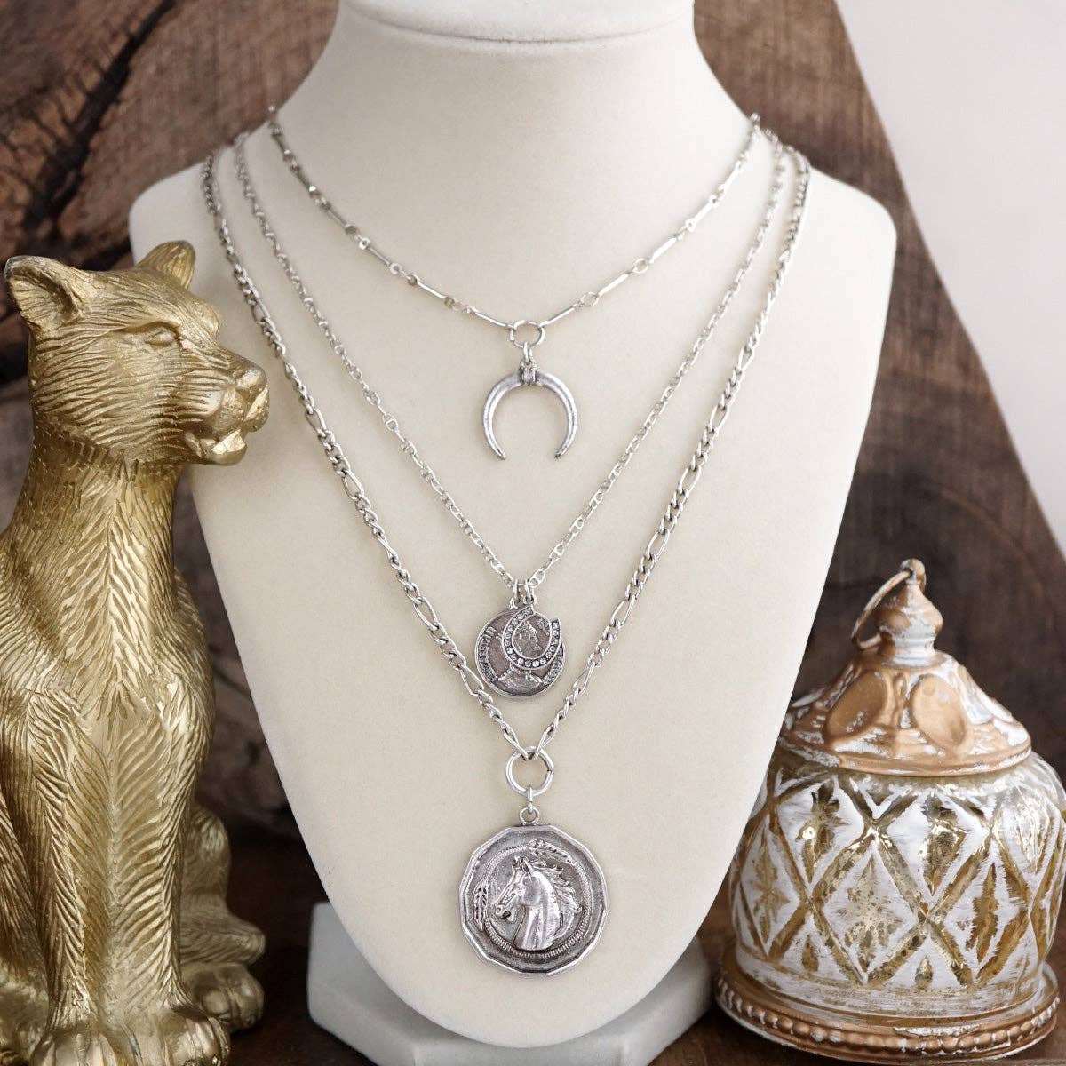 Moonlit Rider – Layered Horse Coin Necklace