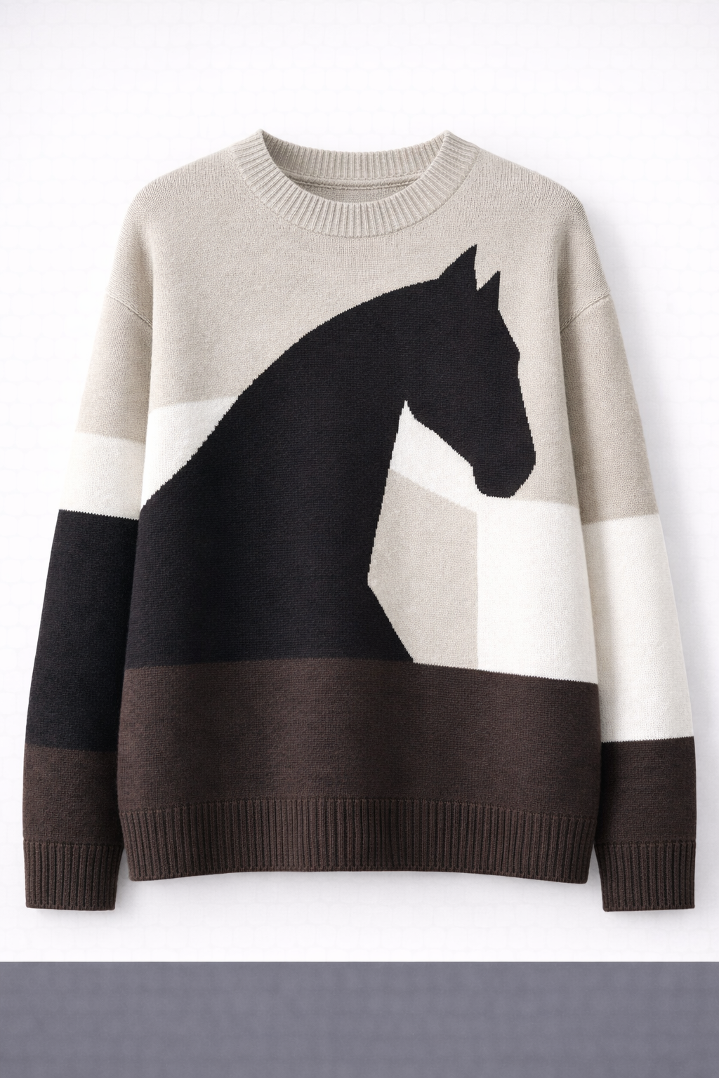 Women's Equestrian Horse Graphic Colorblock Knit Sweater
