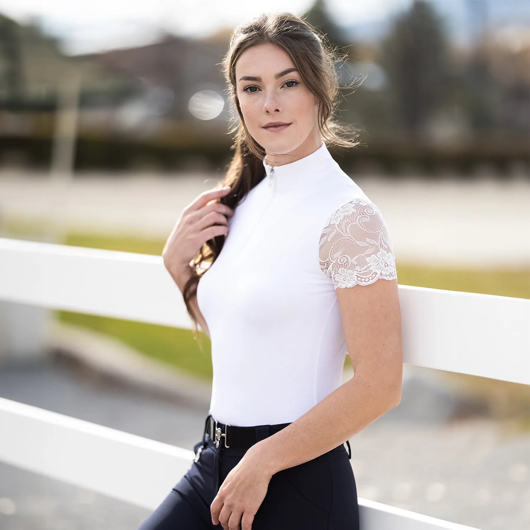 Kastel Cap Sleeve White Lace 1/4 Zip