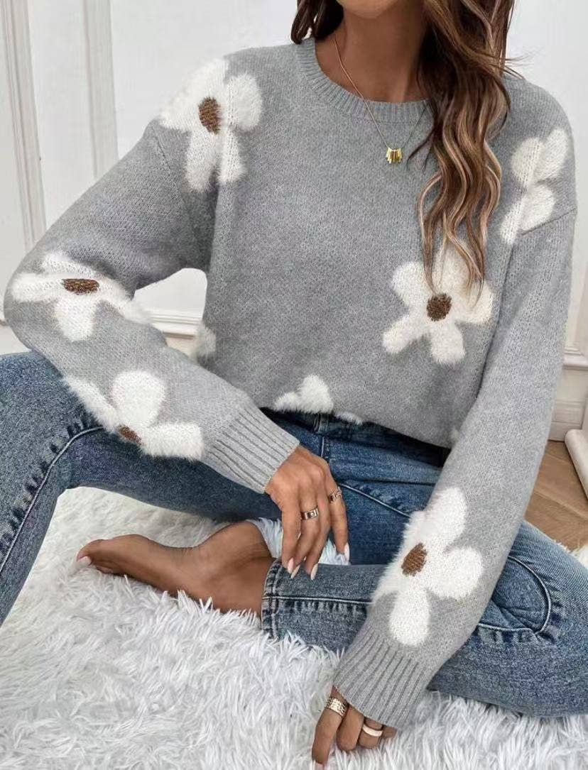 Fuzzy Flower Knit Sweater