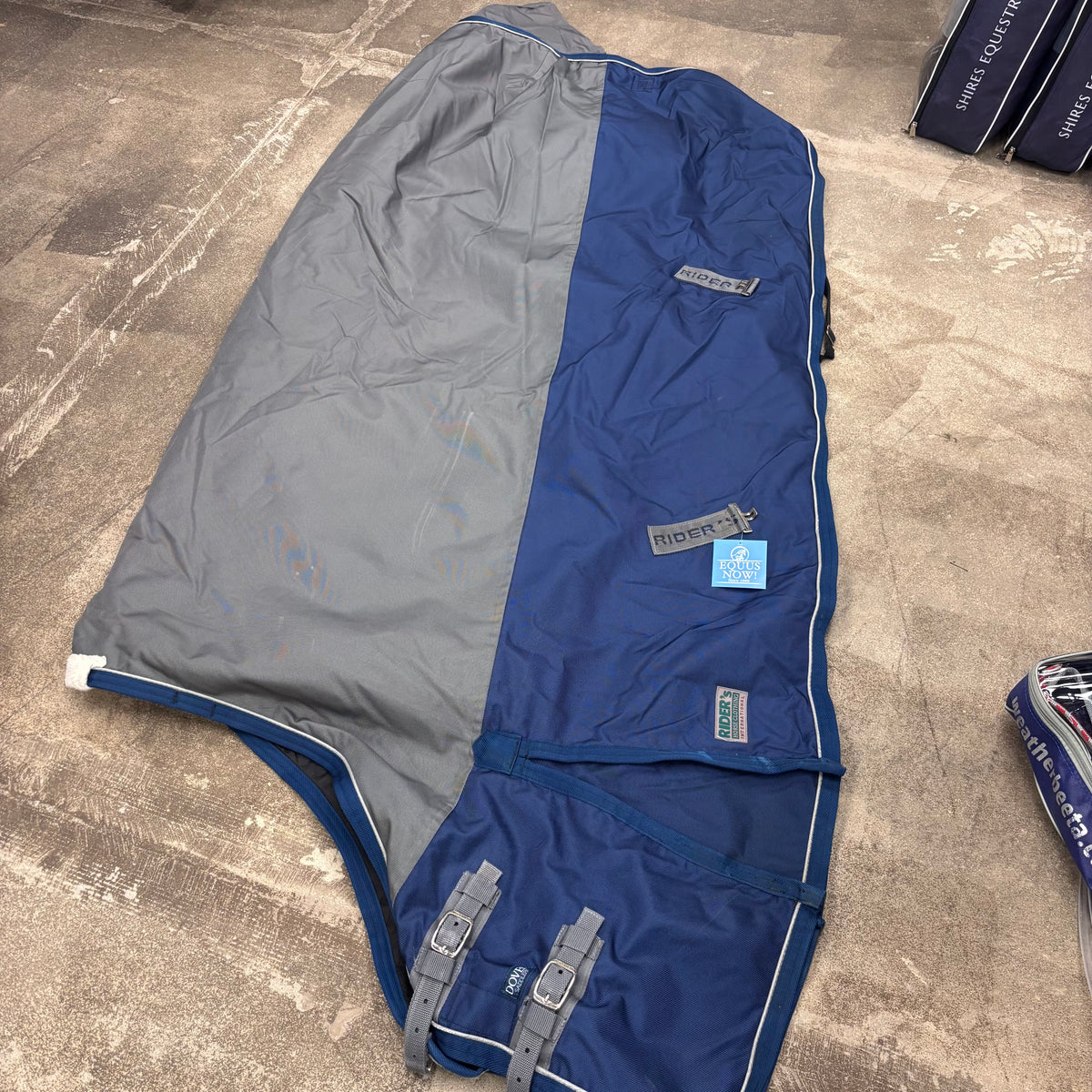 Used 84" Grey/Blue Rider's Horse Clothing International Medium Weight Turnout Sheet