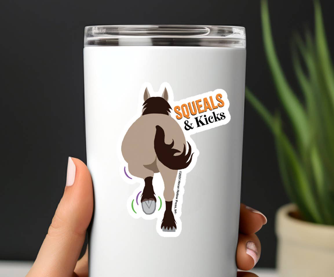 Horse Hollow Press | Pretty Snarky Equestrian Cards|Stickers - Horse Sticker Waterproof 3" | Squeal & Kick | Cello Sleeved