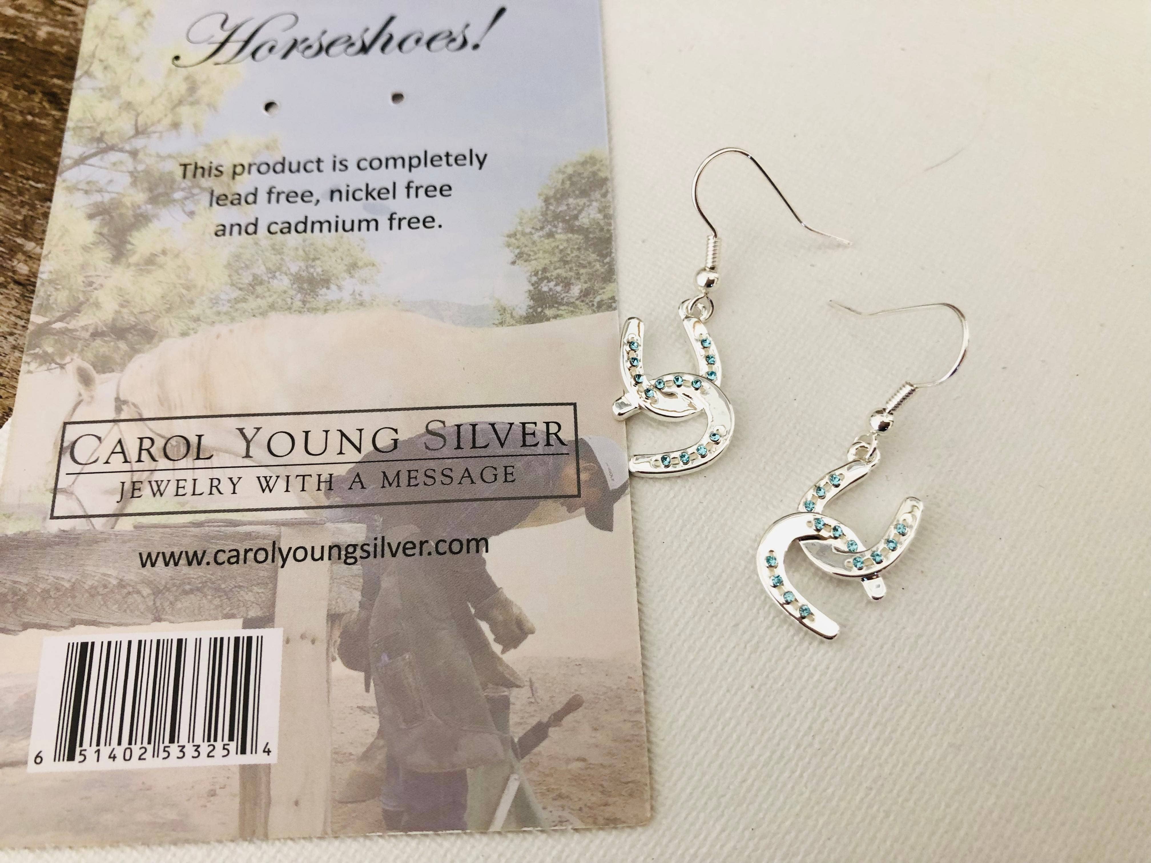 Horseshoe  with Aqua Crystals Earrings