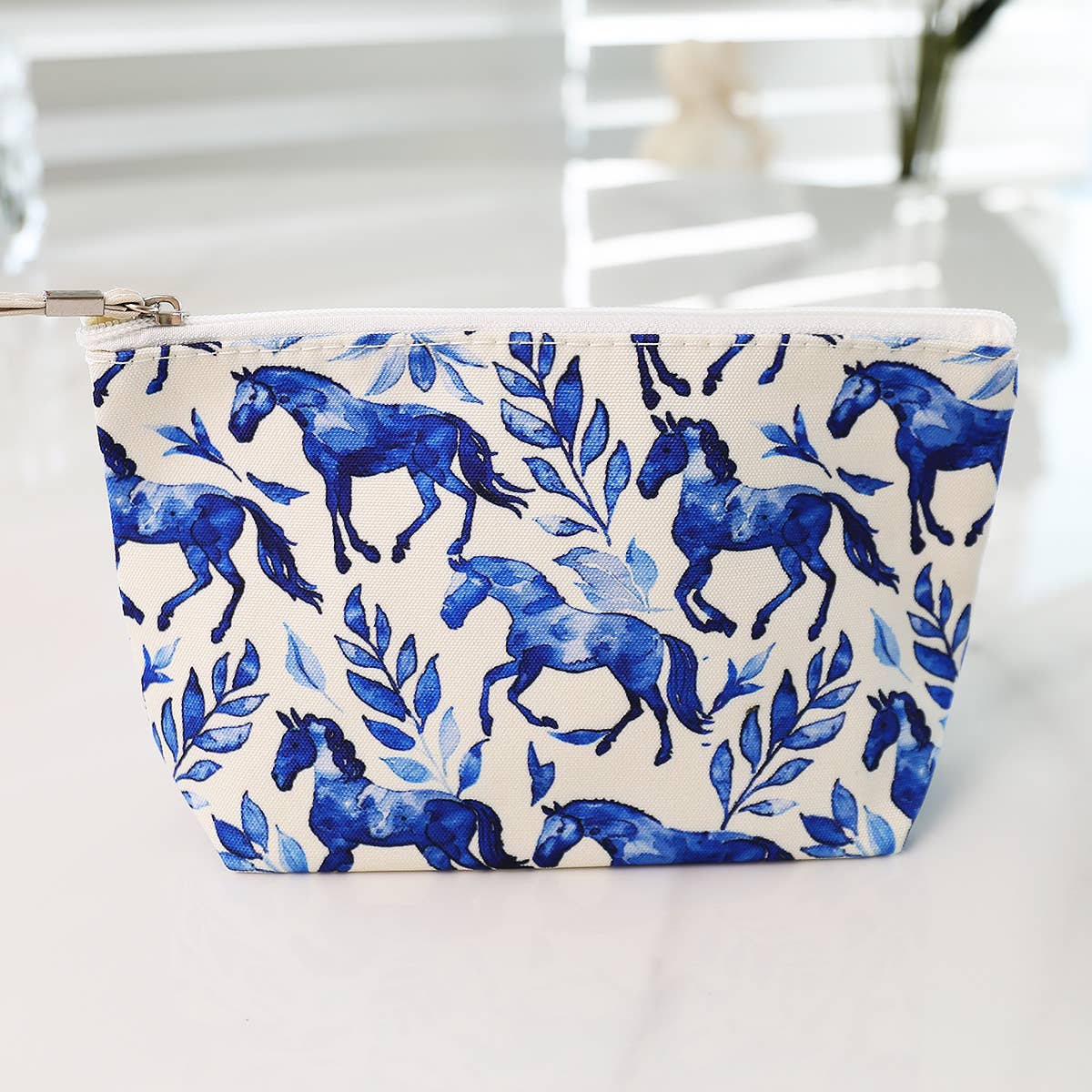Equestrian Pouch Bag Blue Horse Print