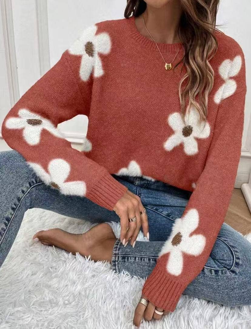 Fuzzy Flower Knit Sweater