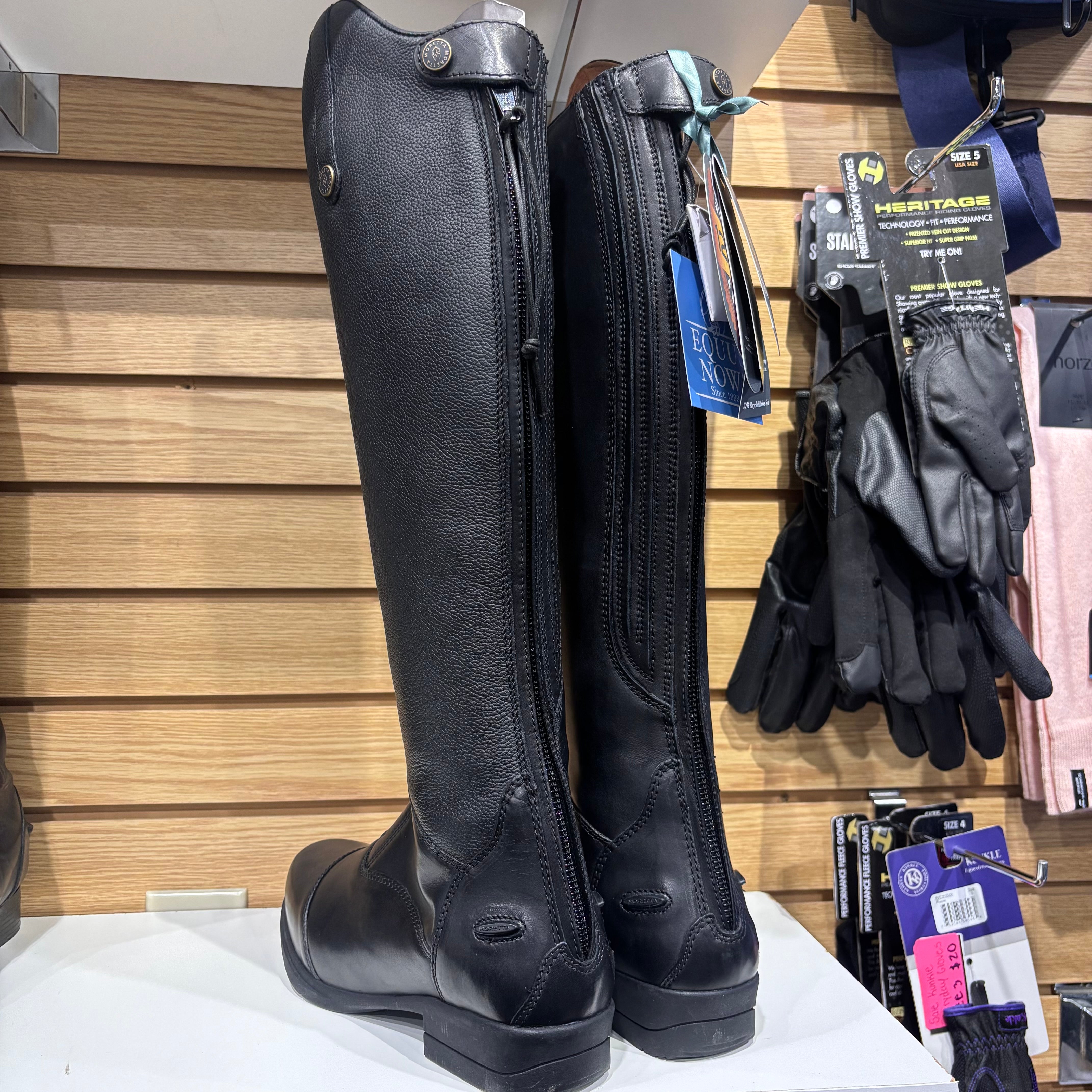 Used US 10 Black Moretta Gianna Tall Boots *snap broken on R boot*