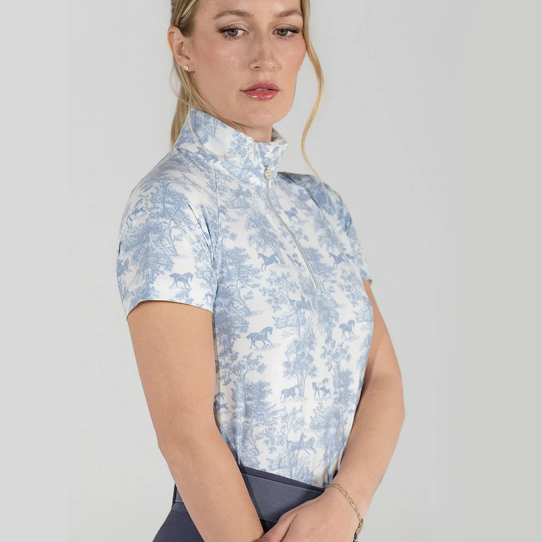 Dapplebay Equestrian Toile 1/4 Zip Short Sleeve Riding Top