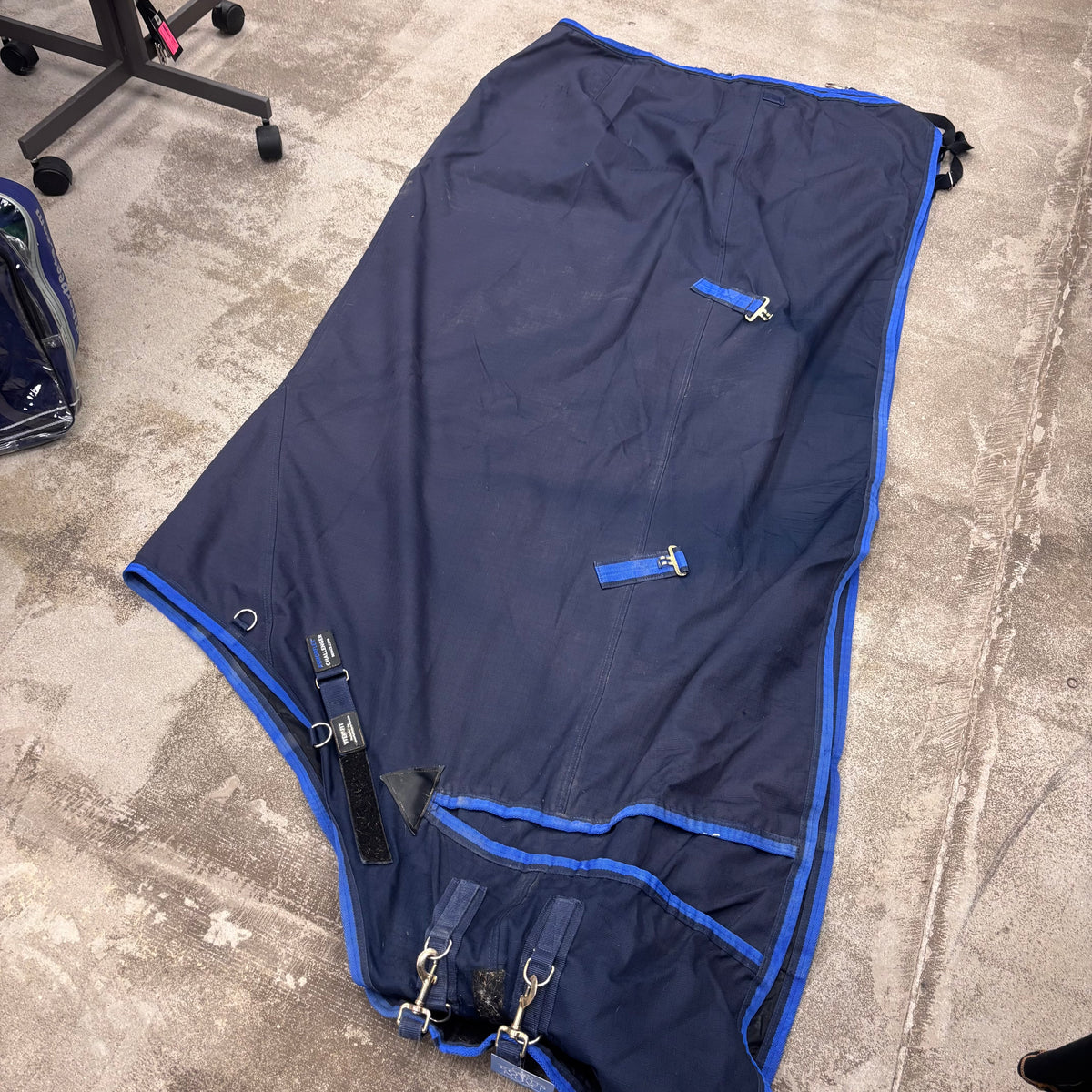 Used 86" Navy Blue w/Light blue piping Turnout sheet