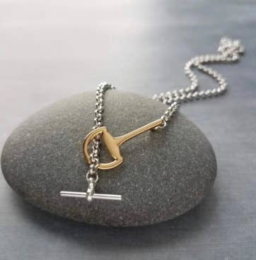 Equestrian Snaffle Bit Two Tone Stainless Steel Necklace