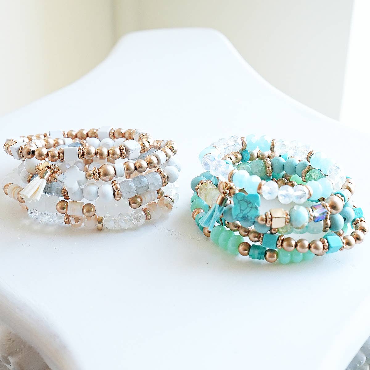 Beaded Stone Bangle Bracelet Set