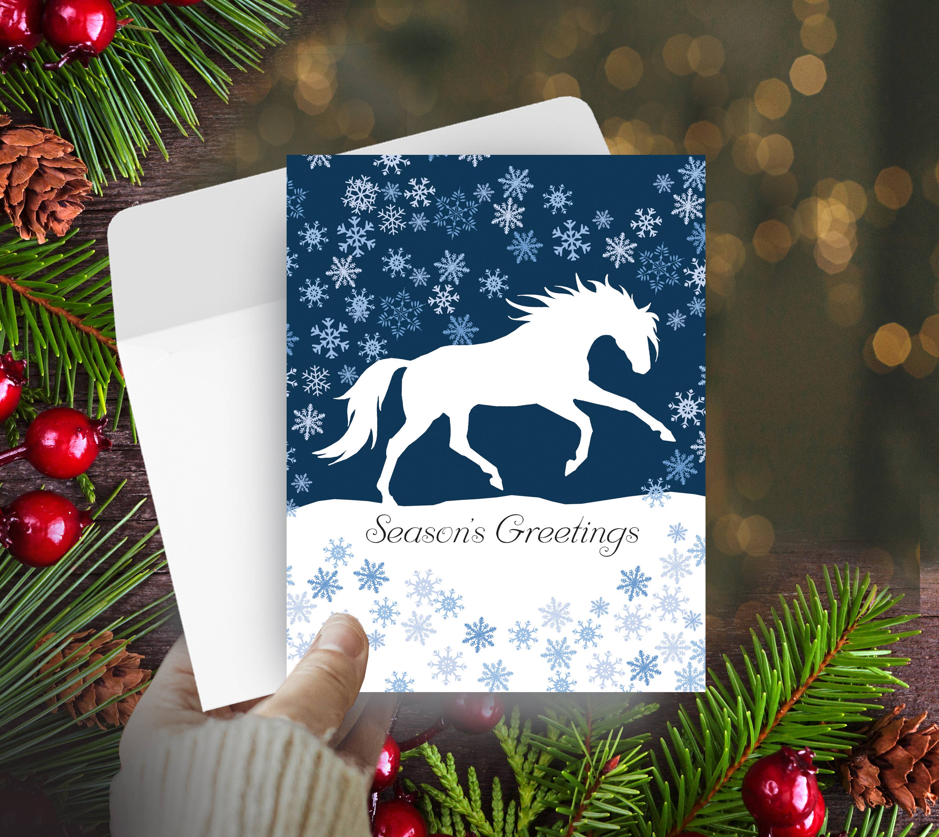 Horse Hollow Press - Horse Christmas Card / Horse & Snow / Holiday Greeting Card