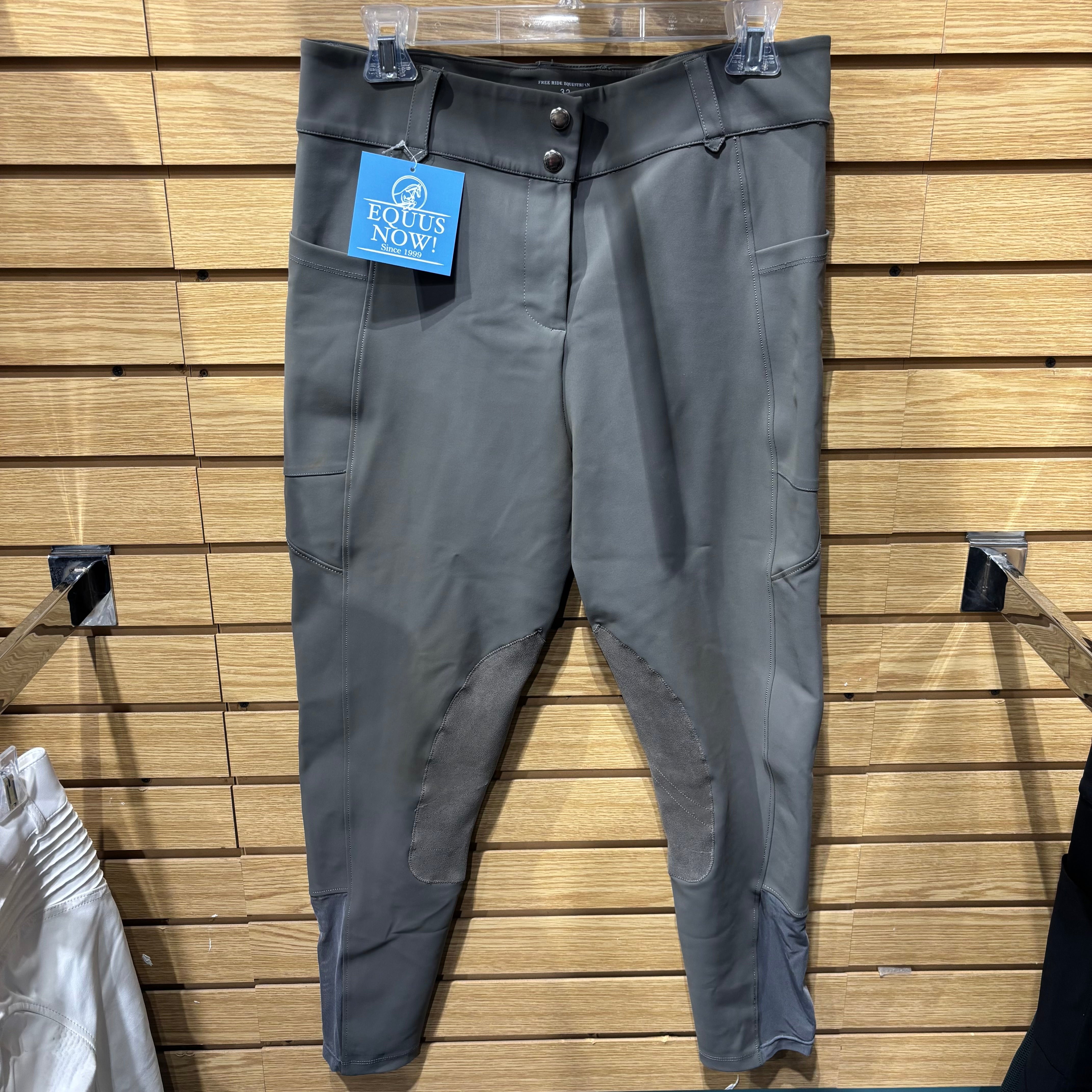 Used Free Ride Equestrian Grey 32 Knee Patch Breeches