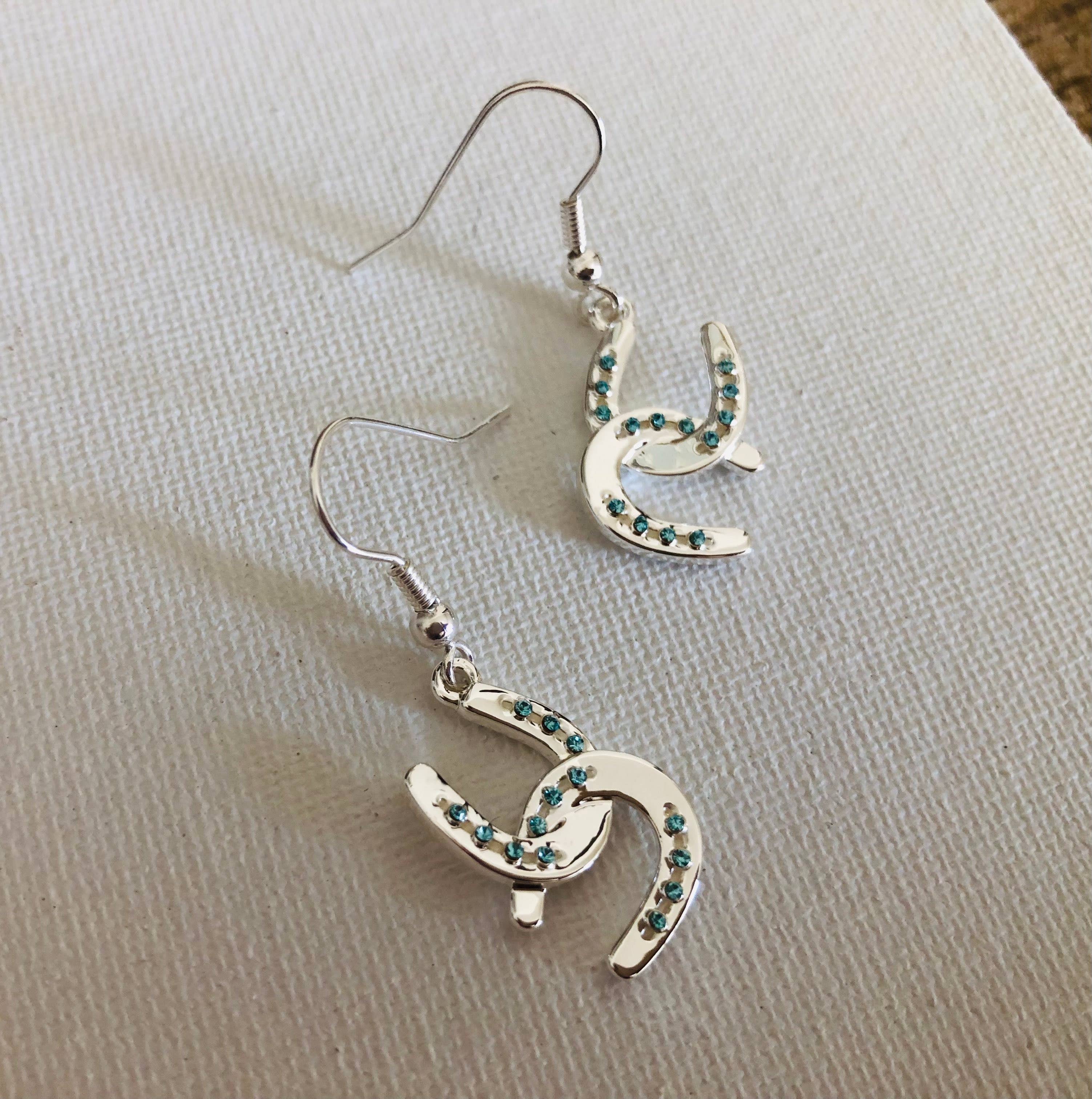 Horseshoe  with Aqua Crystals Earrings