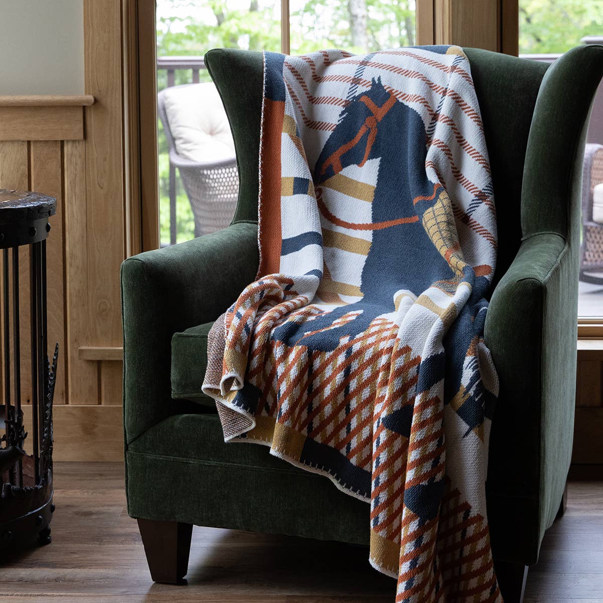 In2Green - Cotton Sustainable Knit Patterned | Stripes Throw Blanket - Equestrian Cheval