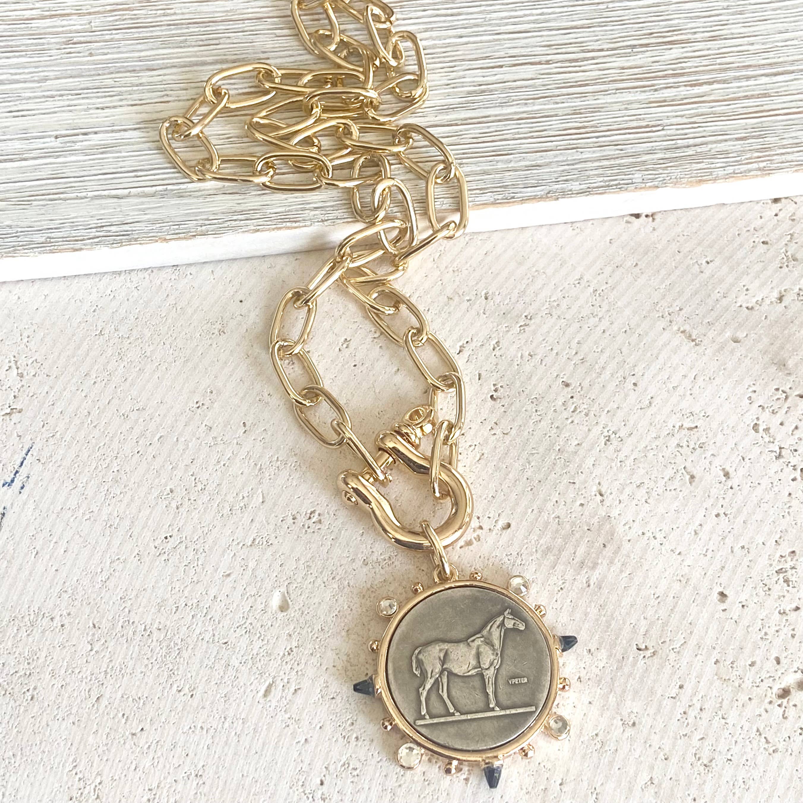 VB&CO Designs Handmade Jewelry - Horse coin shackle necklace Equestrian derby jewelry
