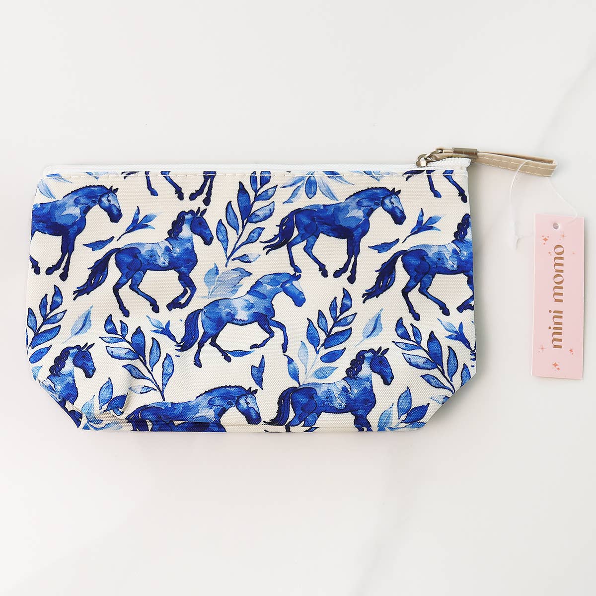 Equestrian Pouch Bag Blue Horse Print