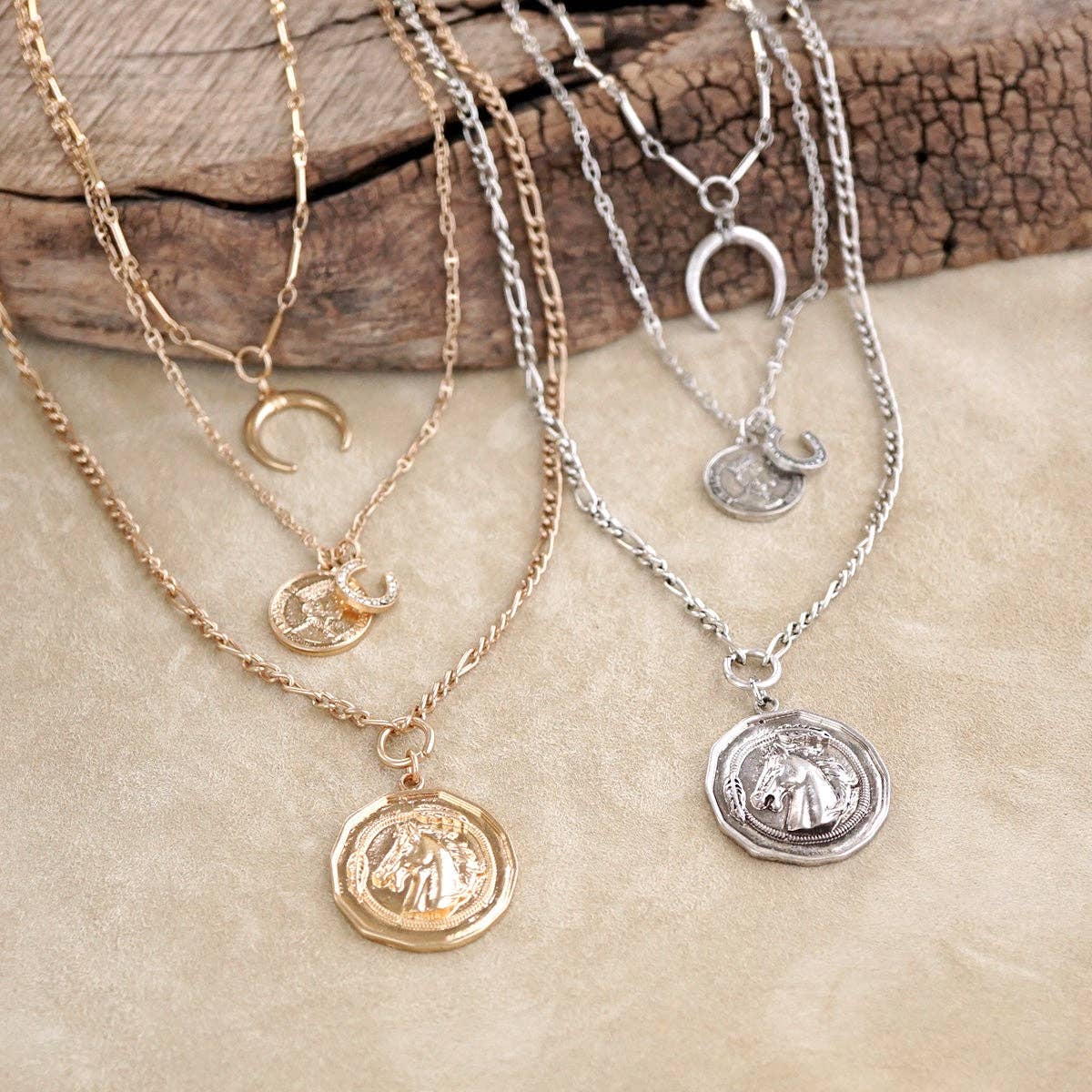 Moonlit Rider – Layered Horse Coin Necklace