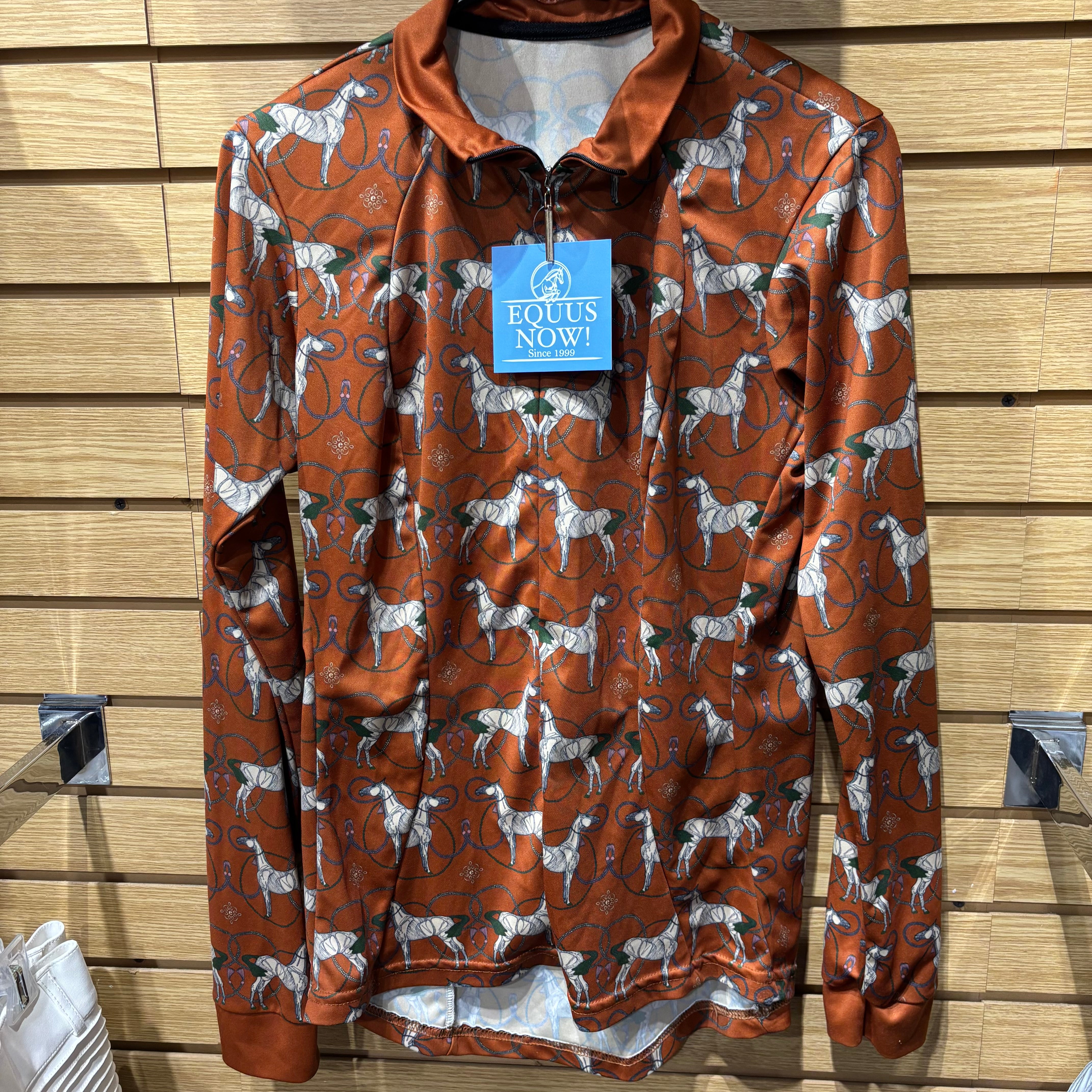 Used Espoir Large Orange/Horse Print Sun Shirt