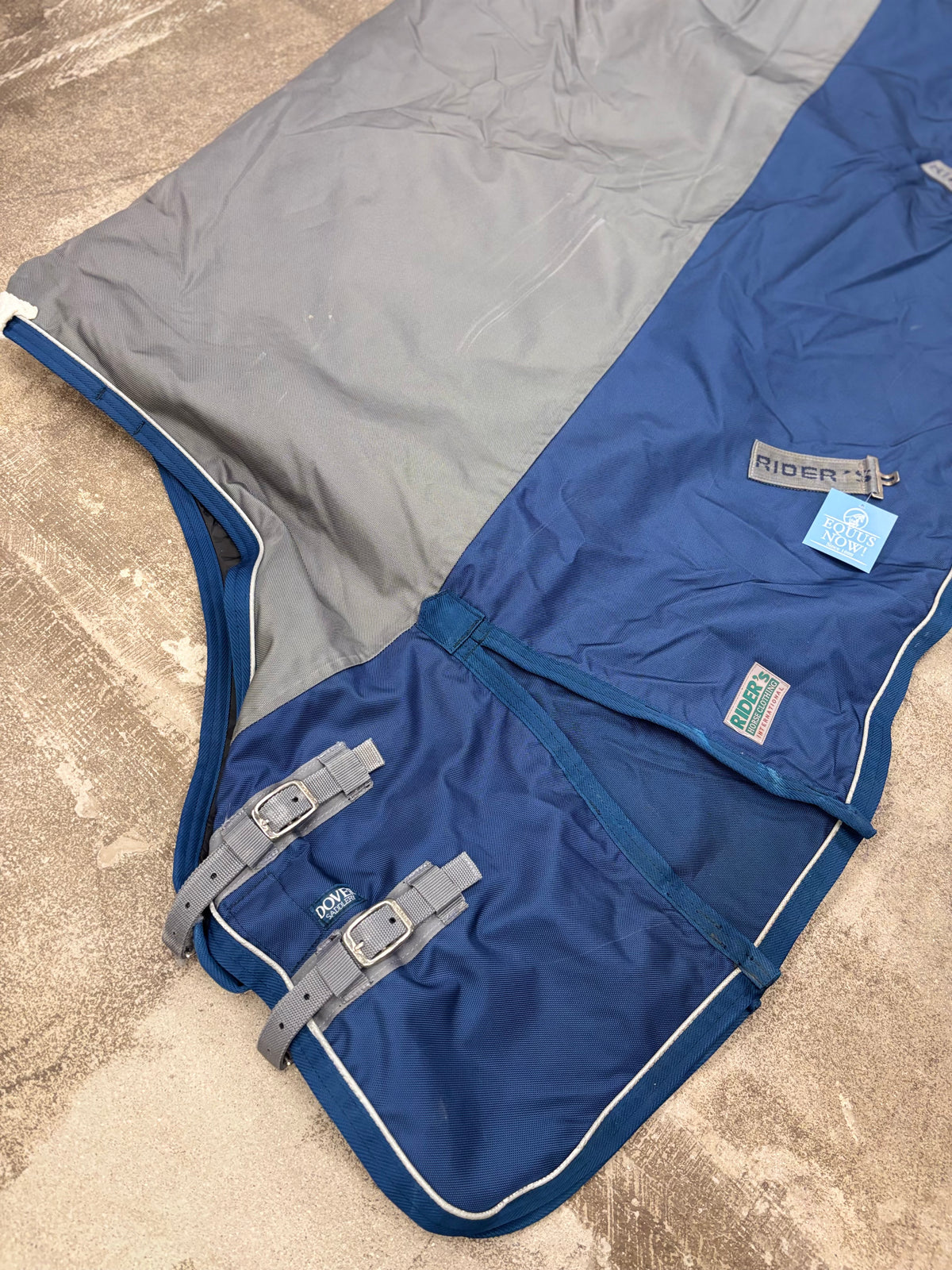 Used 84" Grey/Blue Rider's Horse Clothing International Medium Weight Turnout Sheet