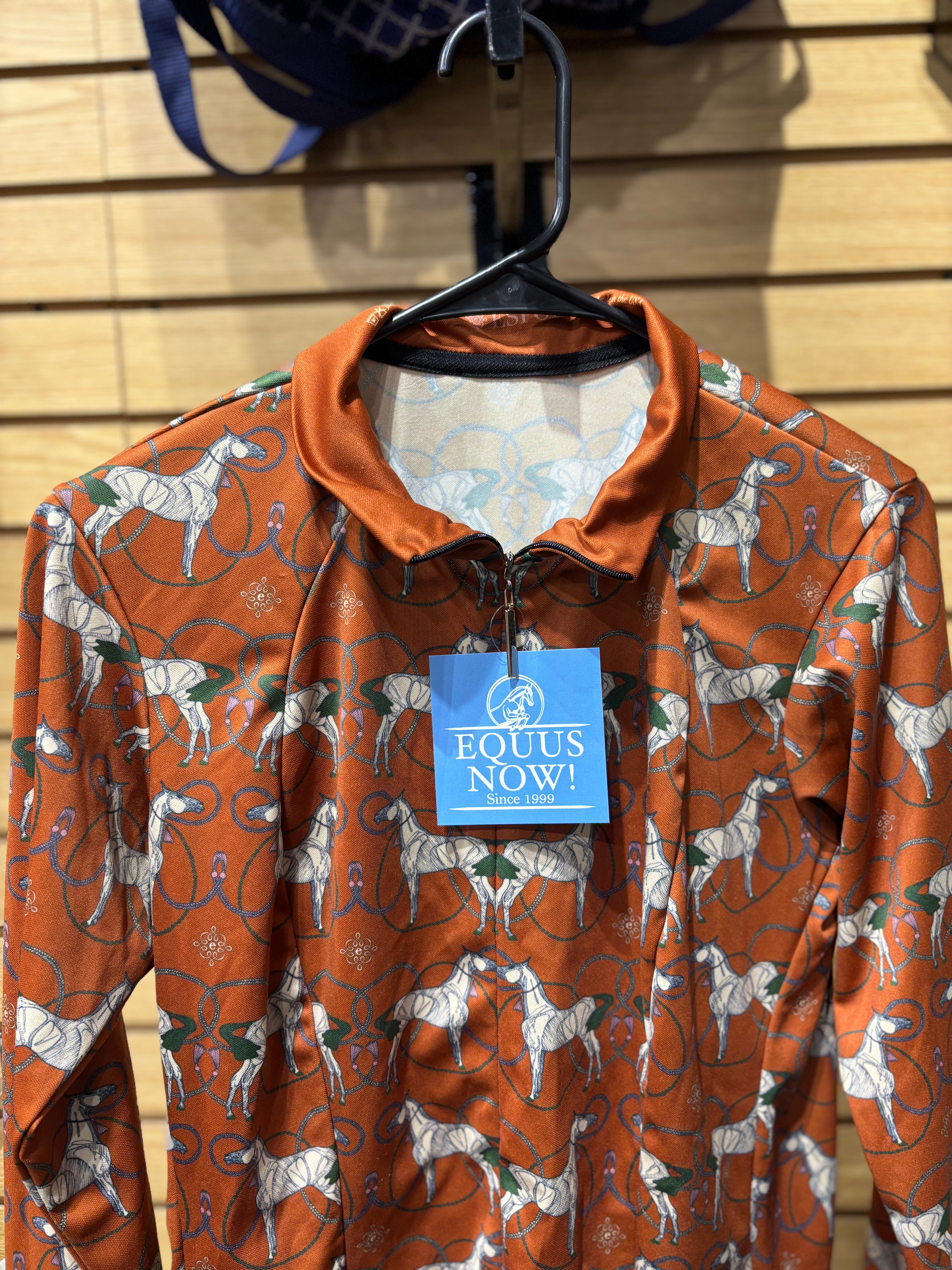 Used Espoir Large Orange/Horse Print Sun Shirt