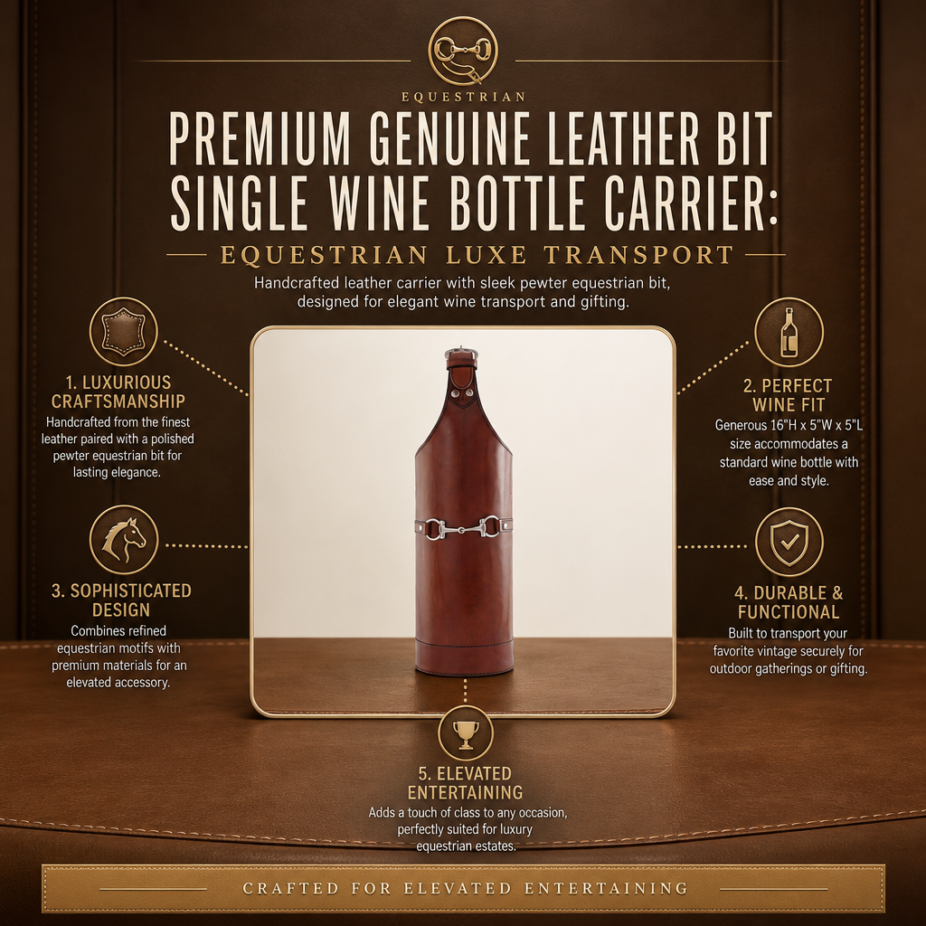 Premium Genuine Leather Equestrian Wine Bottle Carrier Single