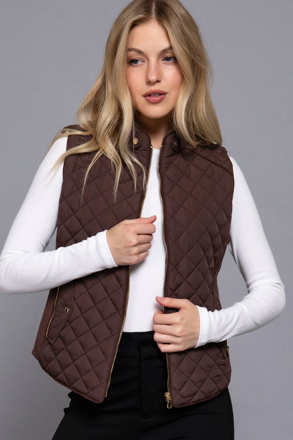 Quilted Padding Vest w/ Suede Piping