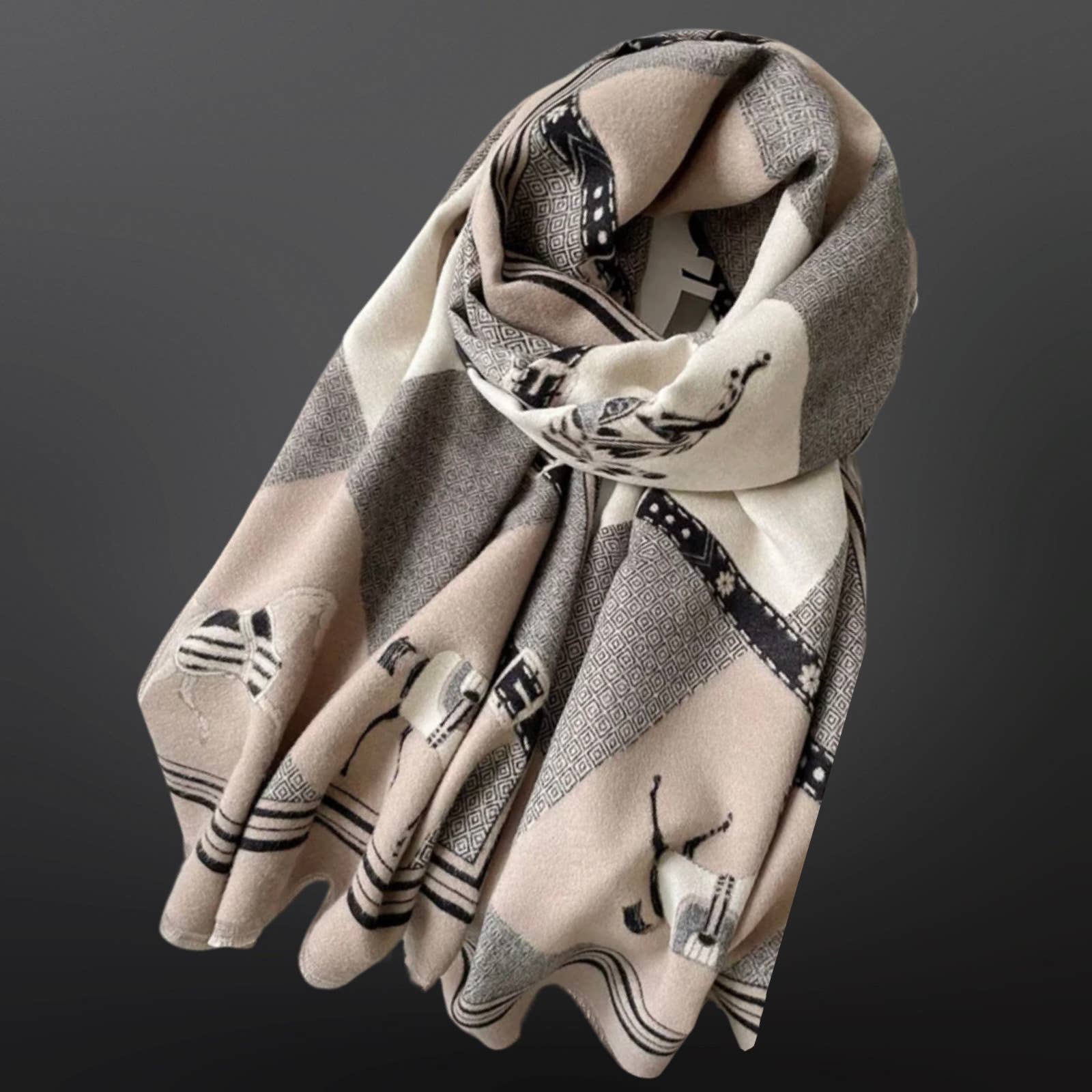 Equestrian Diamond Pattern Viscose Winter Scarf