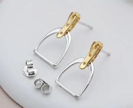 Two Tone Stirrup Earrings
