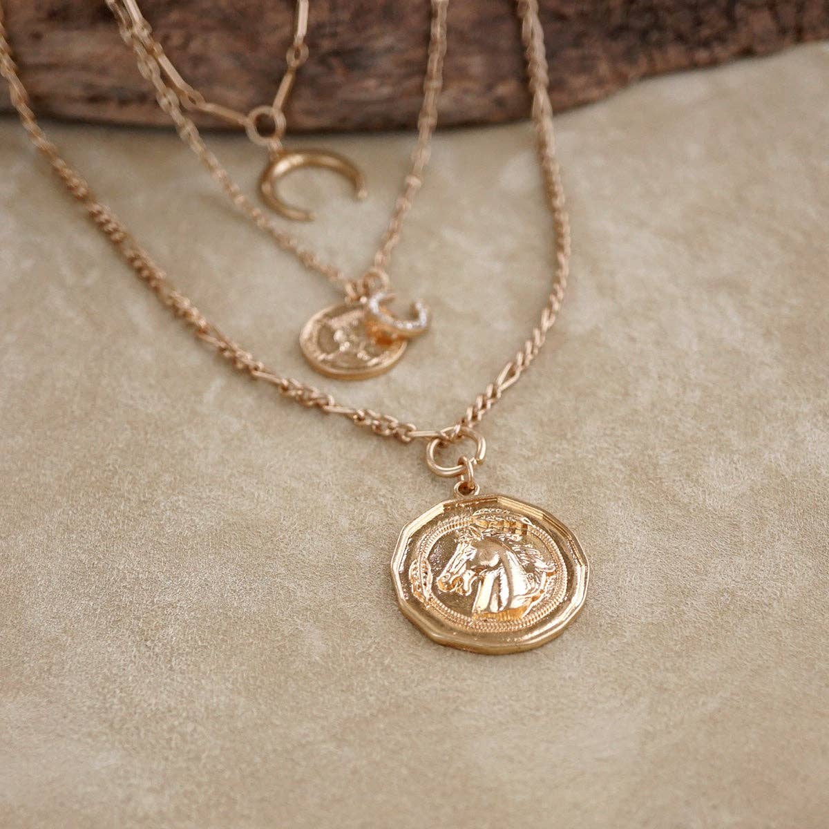 Moonlit Rider – Layered Horse Coin Necklace