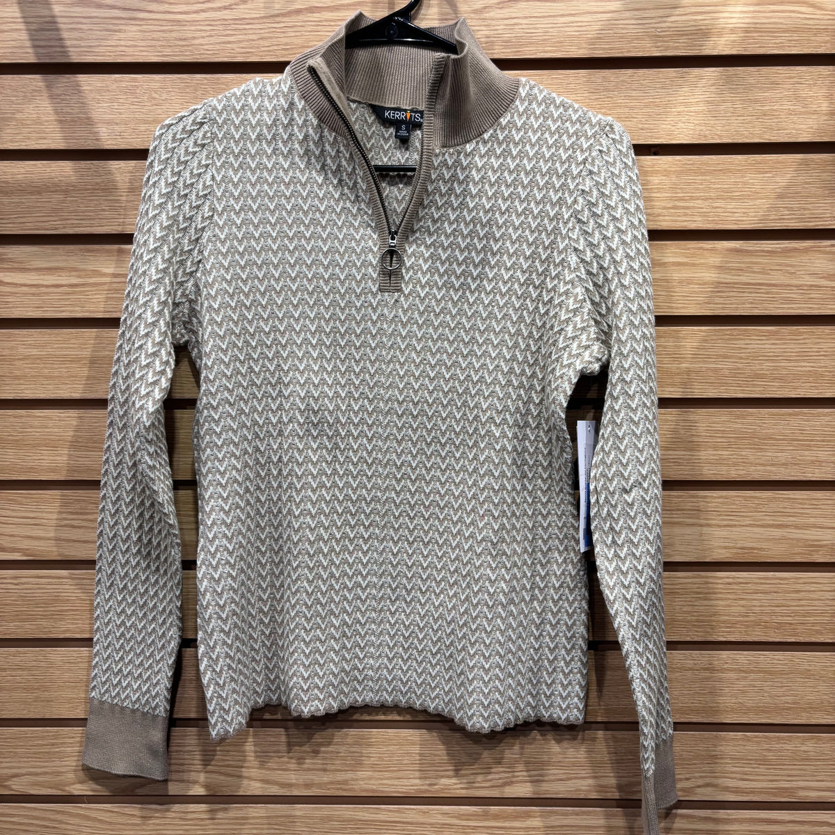 Used Small Sand/Soft White Kerrits Herringbone Quarter Zip Sweater