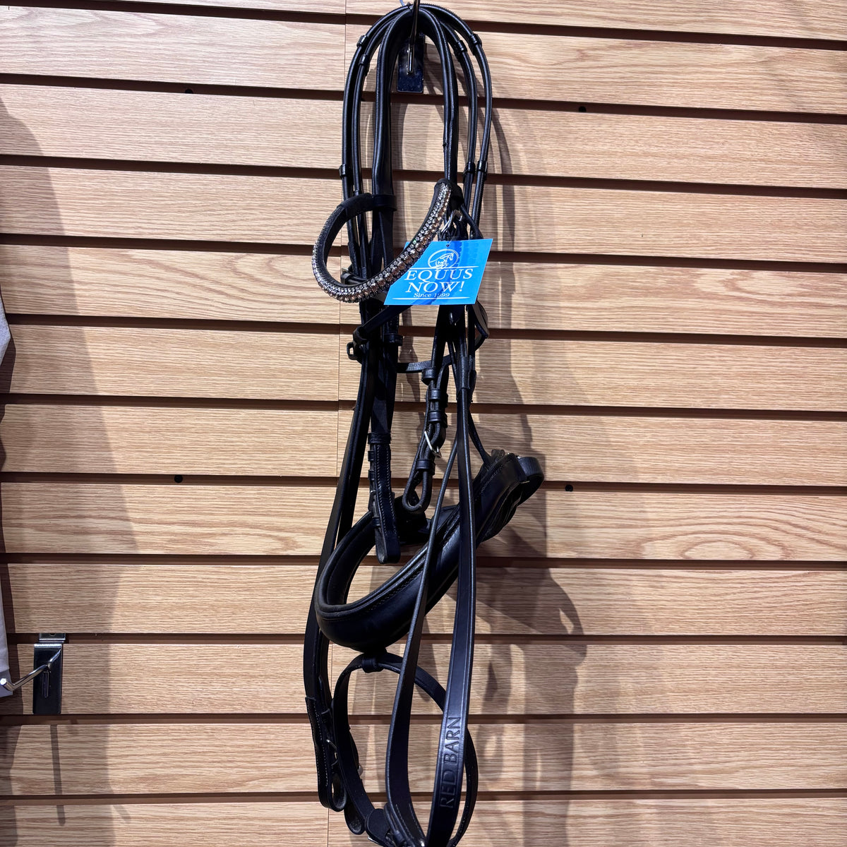 Used Full Black Flexible Fit Dressage Bridle and Red Barn Easy Grip Reins