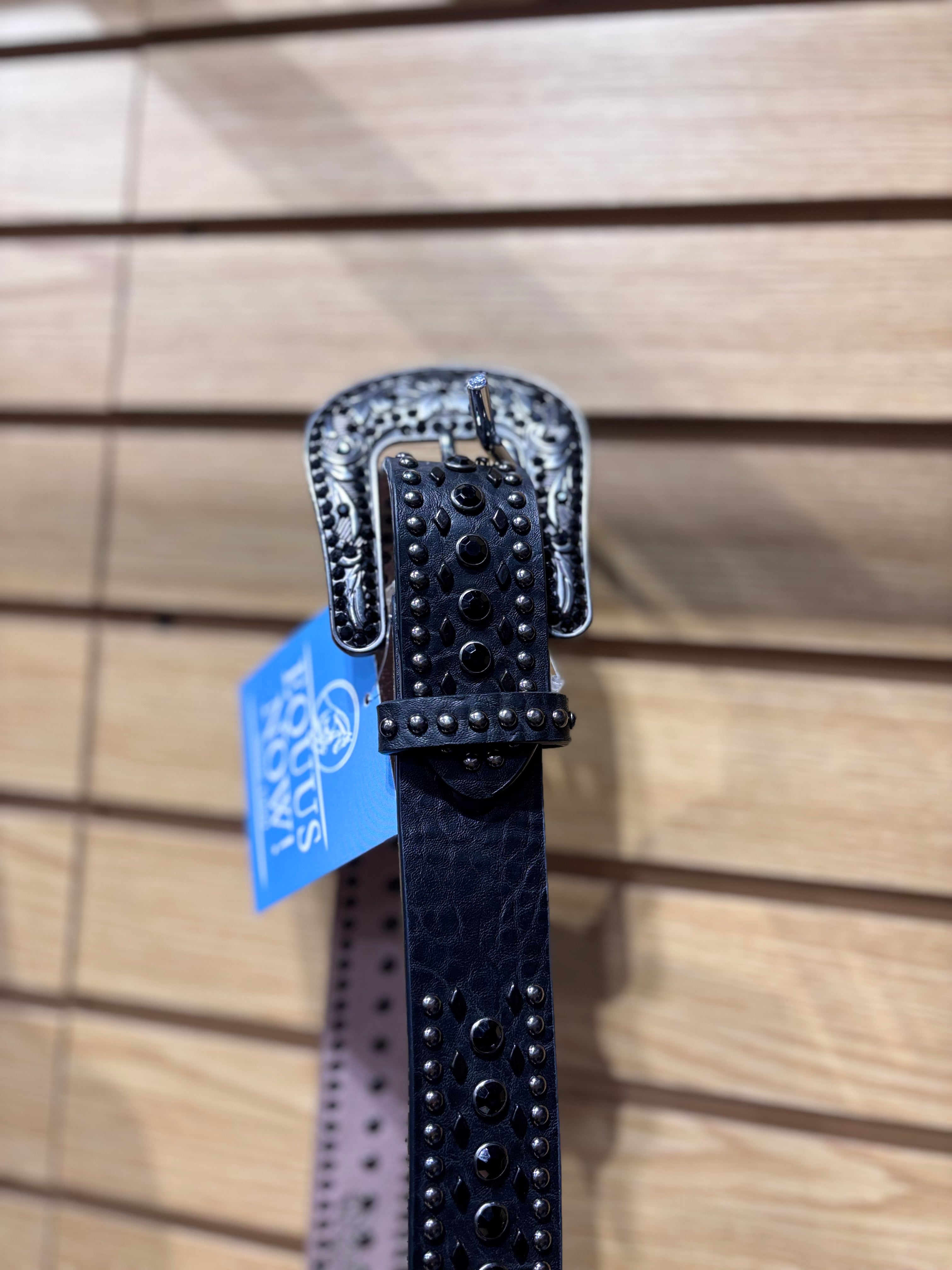 Used Black Embellished Leather Belt