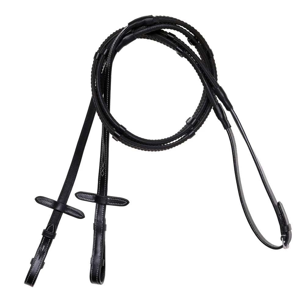 Lumiere Leather & Rubber Grip Reins with White Stitching