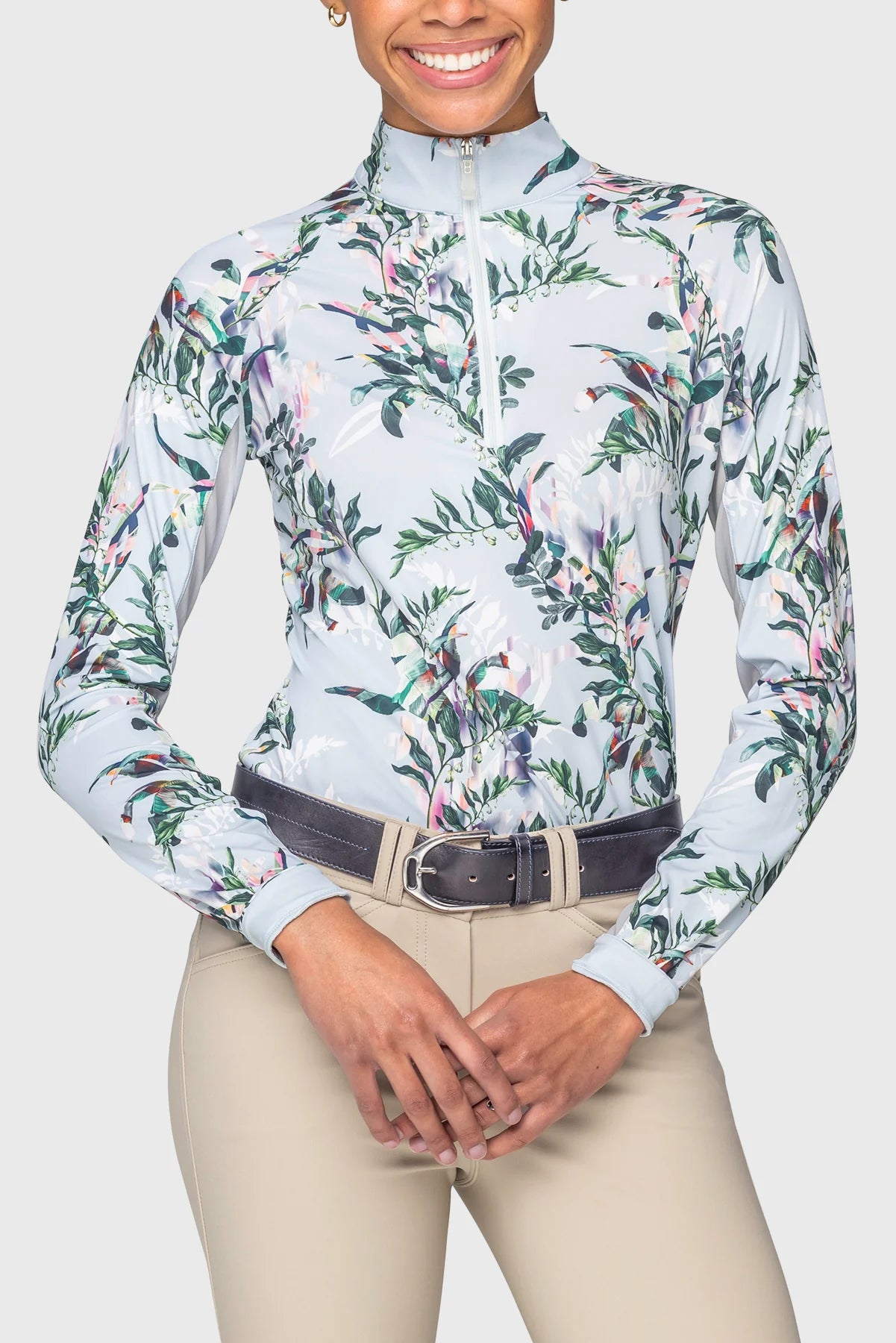 Kastel Powder Blue Botanical Long Sleeve 1/4 Zip