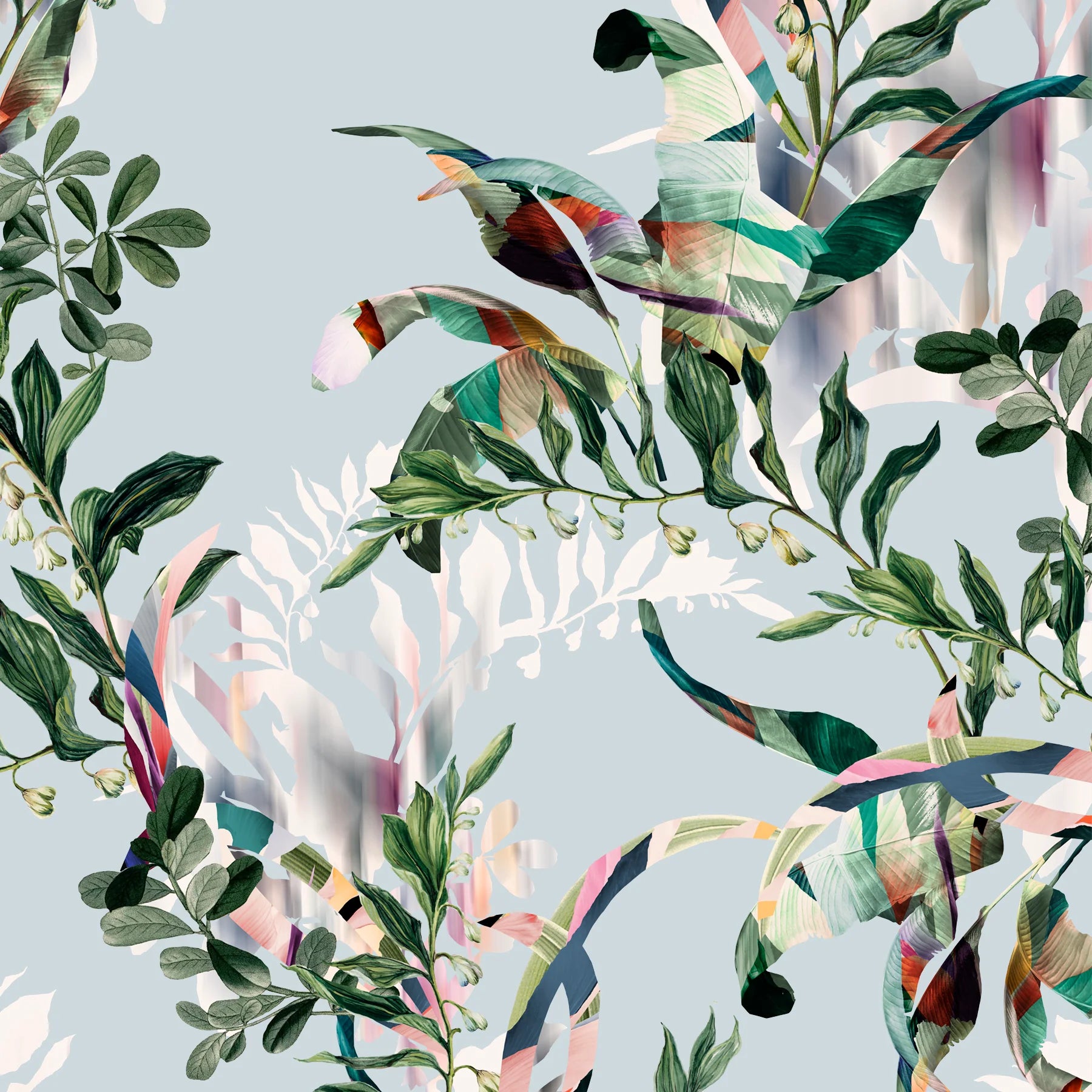 Kastel Powder Blue Botanical Long Sleeve 1/4 Zip